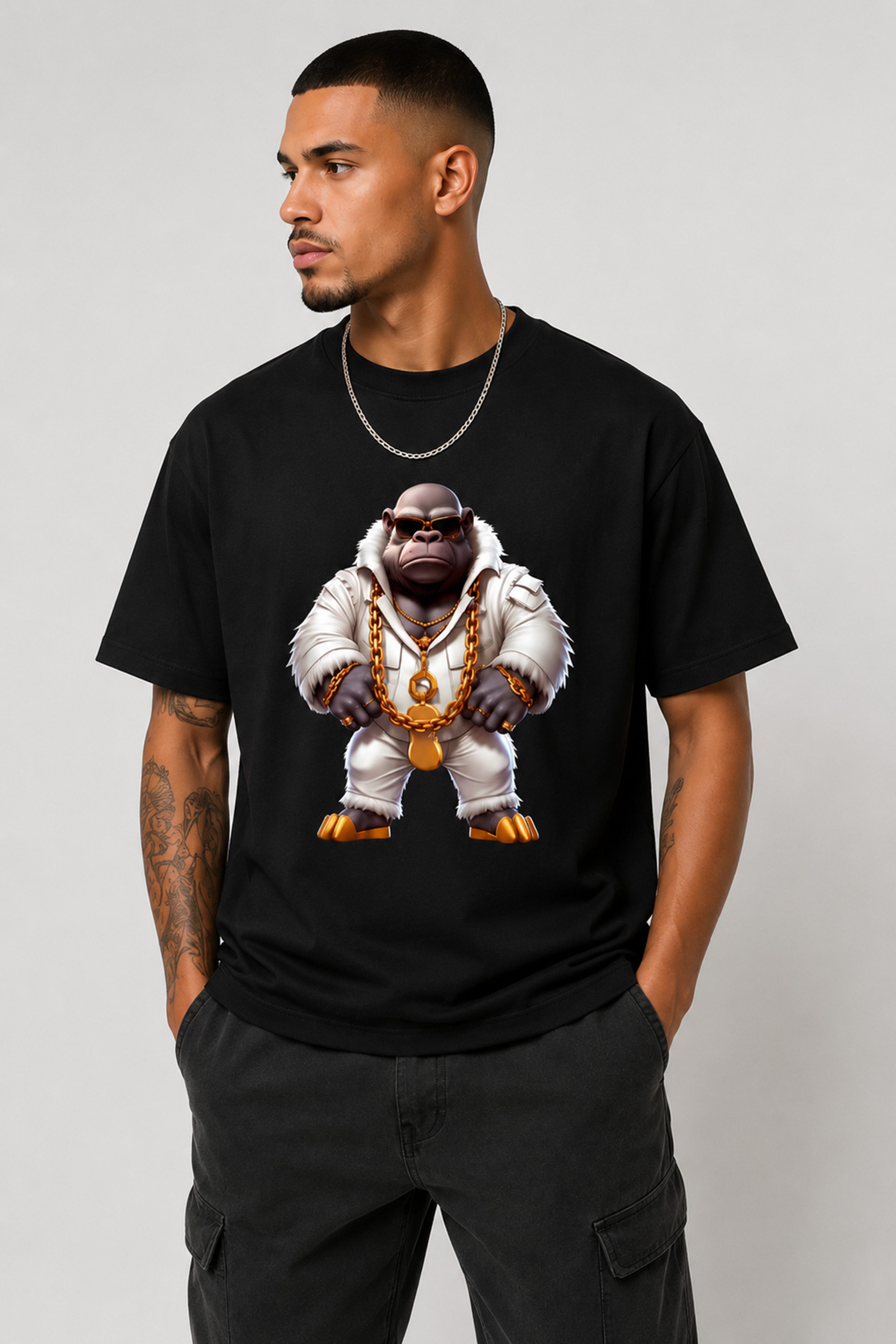 Banco T-Shirt Herren Rundhals Gorilla Print aus 100% Baumwolle