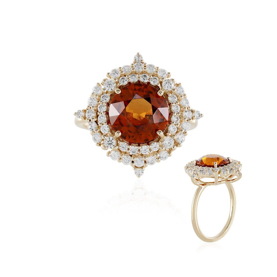 Goldring Indischer Hessonit Granat & Zirkon Gold Ring, 4,30ct