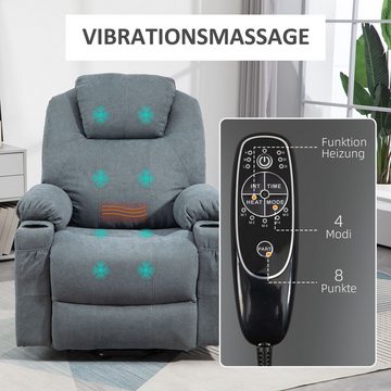 HOMCOM Massagesessel Elektrischer Aufstehsessel mit Seitentaschen (Fernsehsessel mit Fernbedienung, 1-St., Relaxsessel mit Liegefunktion), für Arbeitszimmer, Wohnzimmer, Dunkelgrau