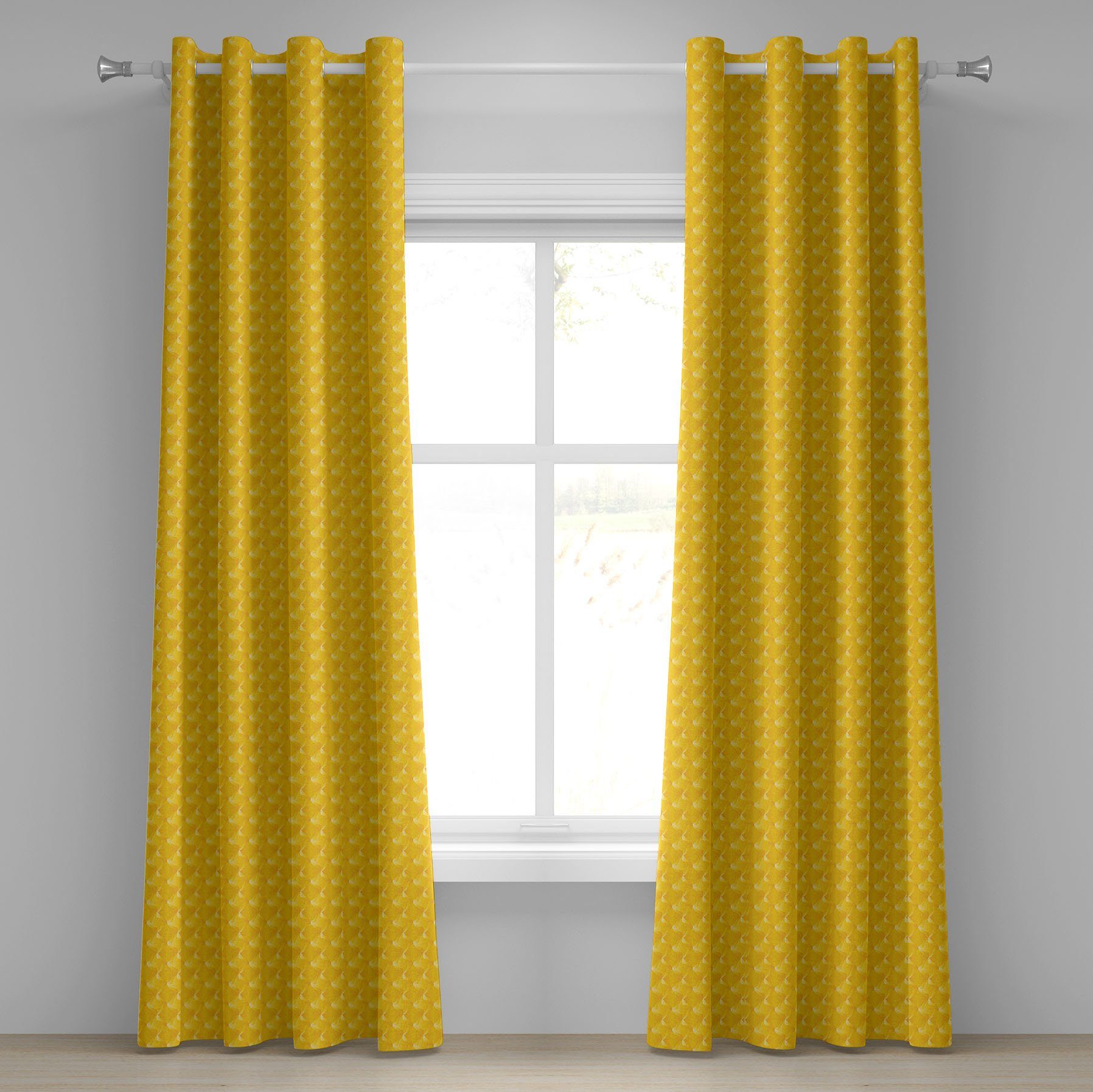 Gardine Dekorative 2-Panel-Fenstervorhänge für Schlafzimmer Wohnzimmer, Abakuhaus, Gelb Linien und wirbelnde Motive