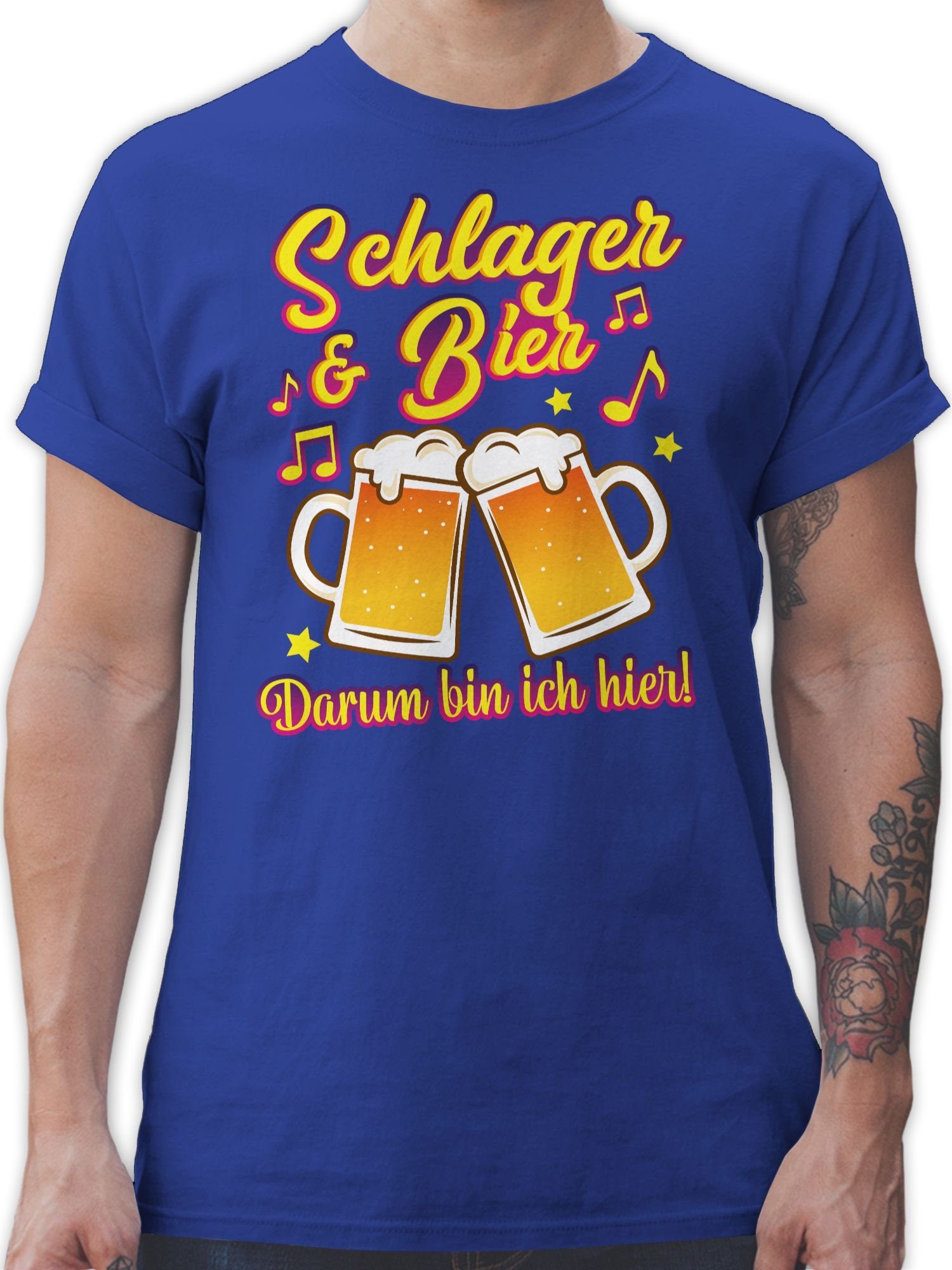 Shirtracer T-Shirt Schlager & Bier darum bin ich hier! Schlager Party Outfit 02 Royalblau