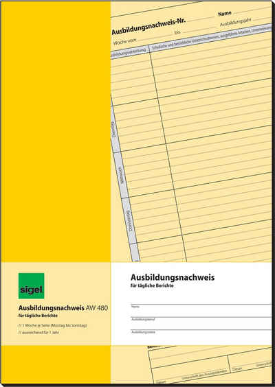 Sigel Etiketten sigel Formularbuch "Ausbildungsnachweis", A4, 28 Blatt
