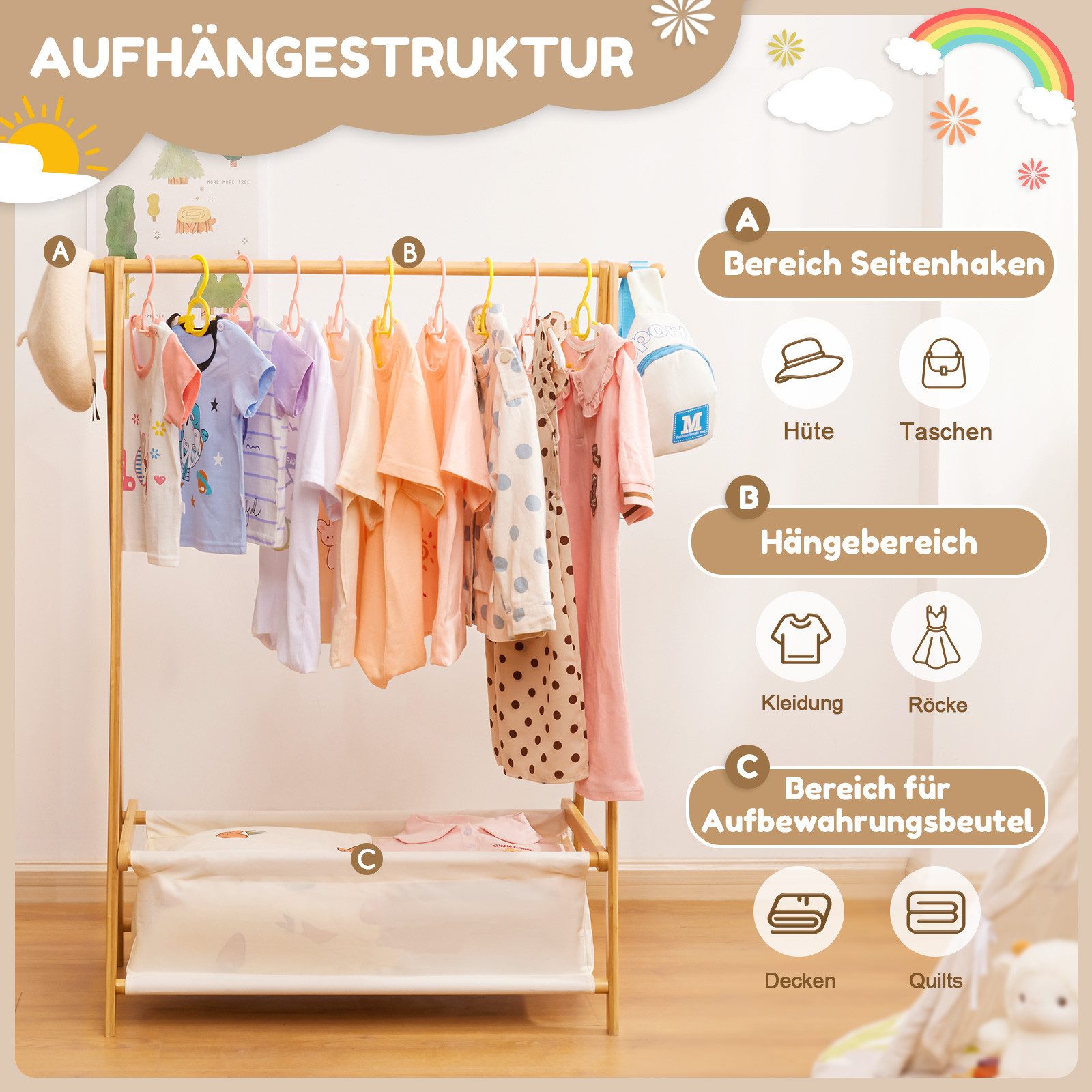 Yorbay Kleiderständer Kinder mit Aufbewahrungsbox, 86x36x106 günstig online kaufen