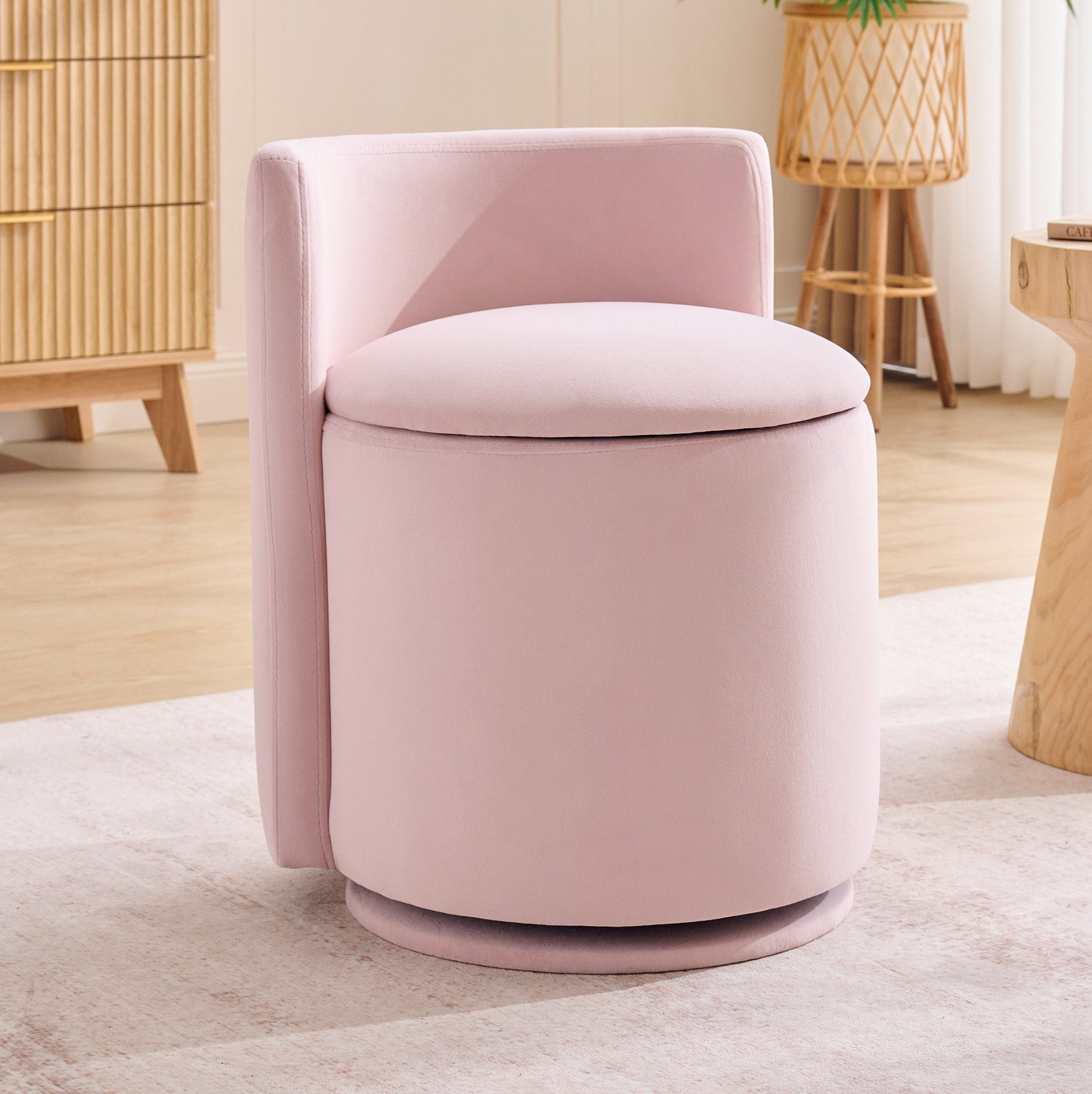 MODFU Sitzhocker Moderner Schminktischhocker (mit 360° Drehfunktion, Stauraum und Samtpolsterung für Schlafzimmer und Schminktisch, 1 St., 47.5*47.5*56.5cm)