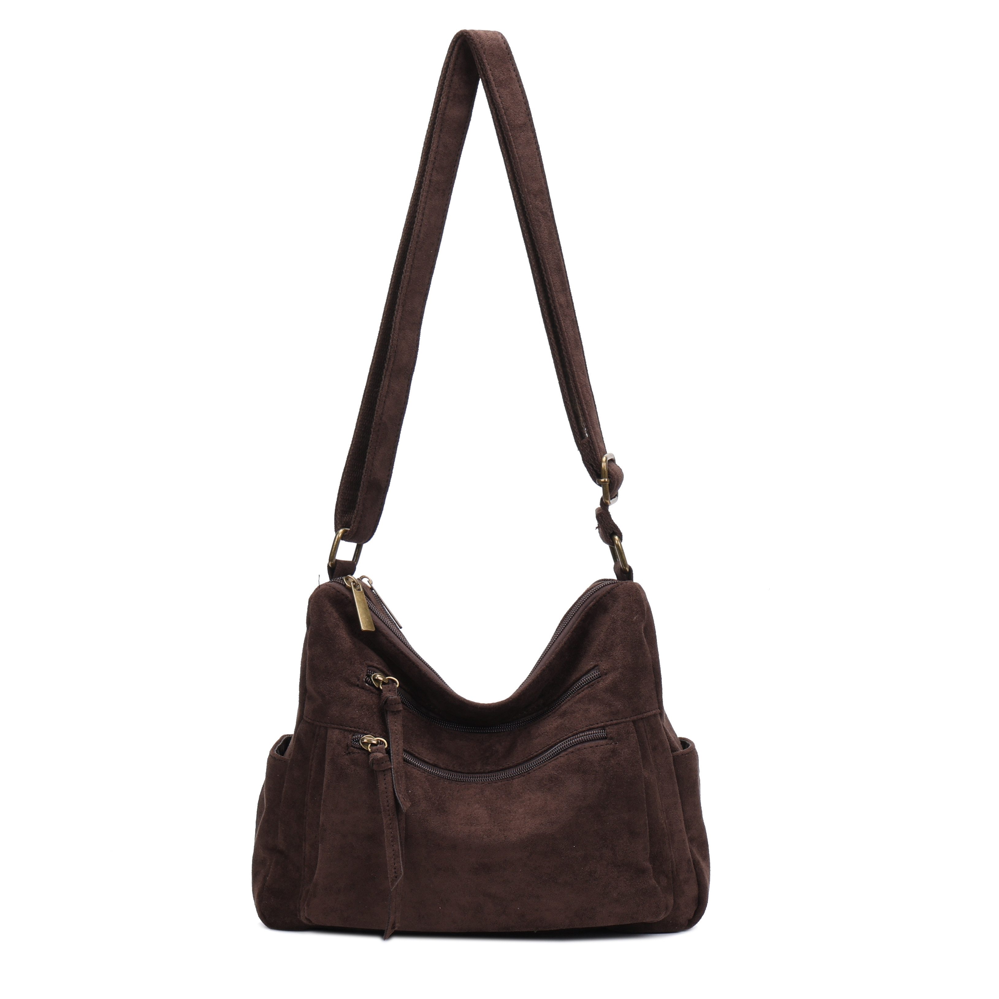 MIRROSI Umhängetasche Damen Schultertasche in Wildleder-Optik aus Stoff Crossbody Bag (mit Reißverschlussfächern, verstellbarem Gurt, ca.31x10x26 cm), Neue Kollektion Herbst/Winter 2026