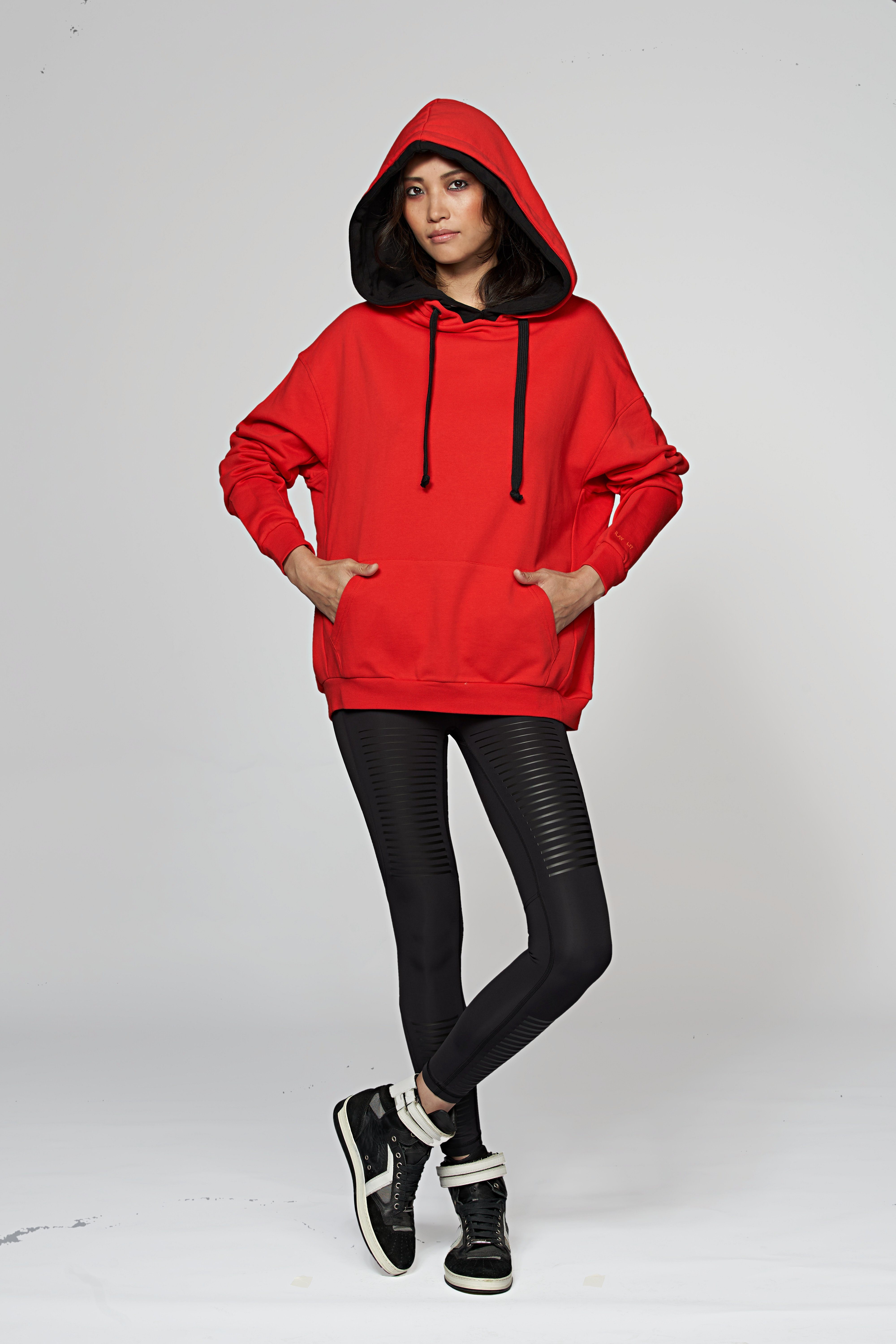 ILAY Lit Hoodie Val, Oversize Hoodie, Double Cap, Red Double Cap