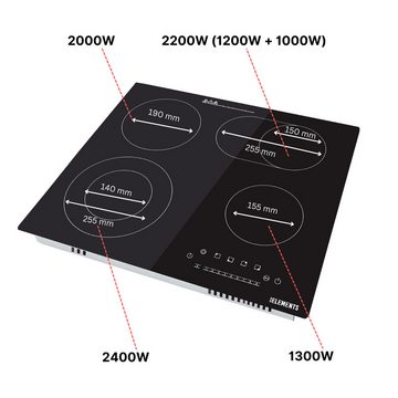 KB Elements Elektro-Kochfeld ELK107PR, 4 Zonen Keramikkochfeld 7900 Watt, Powerboost, Kindersicherung, 60 cm