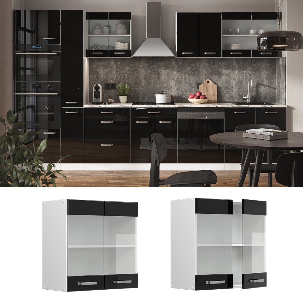 Vicco Glashängeschrank R-Line, Schwarz Hochglanz/Weiß, 60 günstig online kaufen
