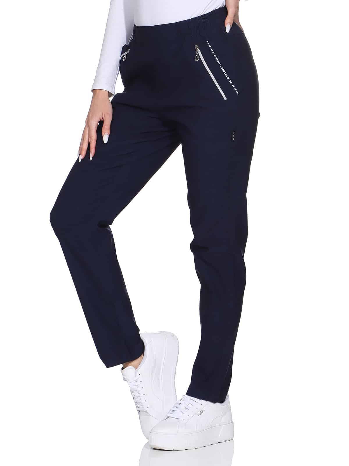 OriginalYou Schlupfhose Damen Stoffhose leichte Stretchhose Freizeithose mit elastischem Bund, farblich abgesetzte Taschen