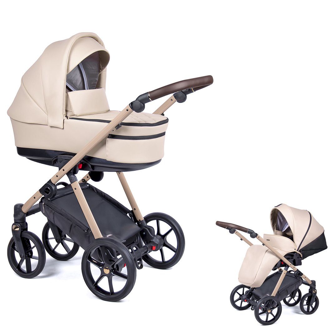 babies-on-wheels Kombi-Kinderwagen 2 in 1 Kinderwagen-Set Axxis Premium - 14 Teile - in 12 Designs Creme = Gestell beige