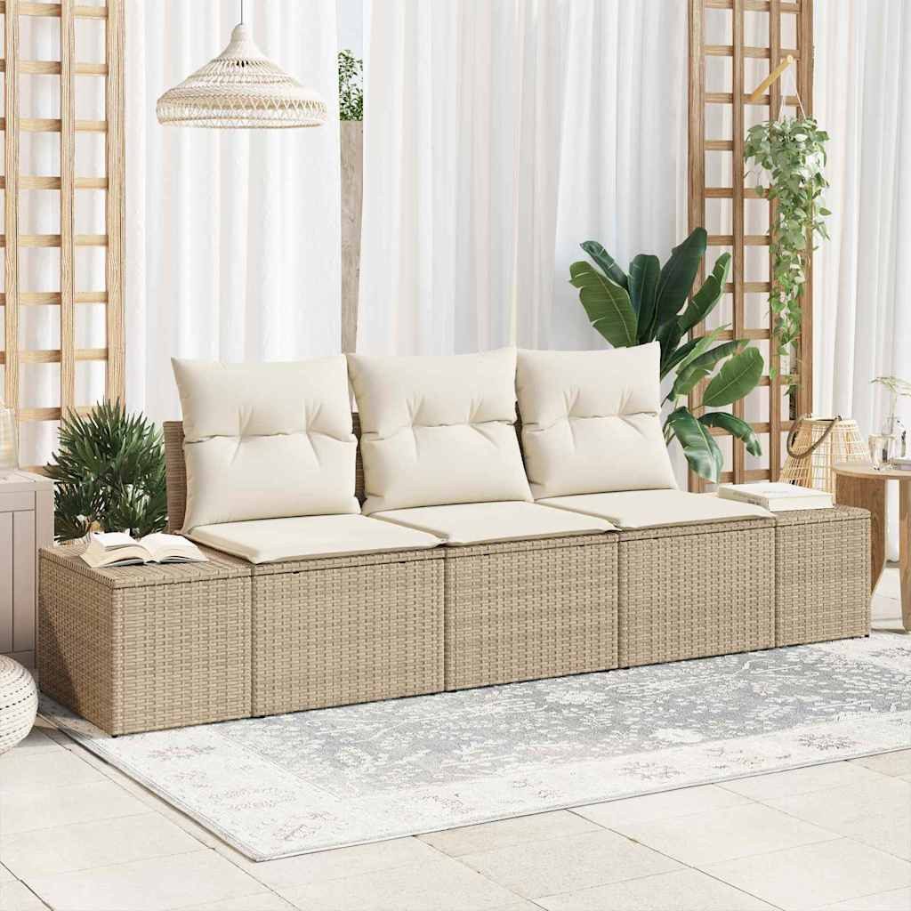 vidaXL Loungesofa Gartensofa-set 3 Stk. Beige und Creme Poly-Rattan, 3 Teile