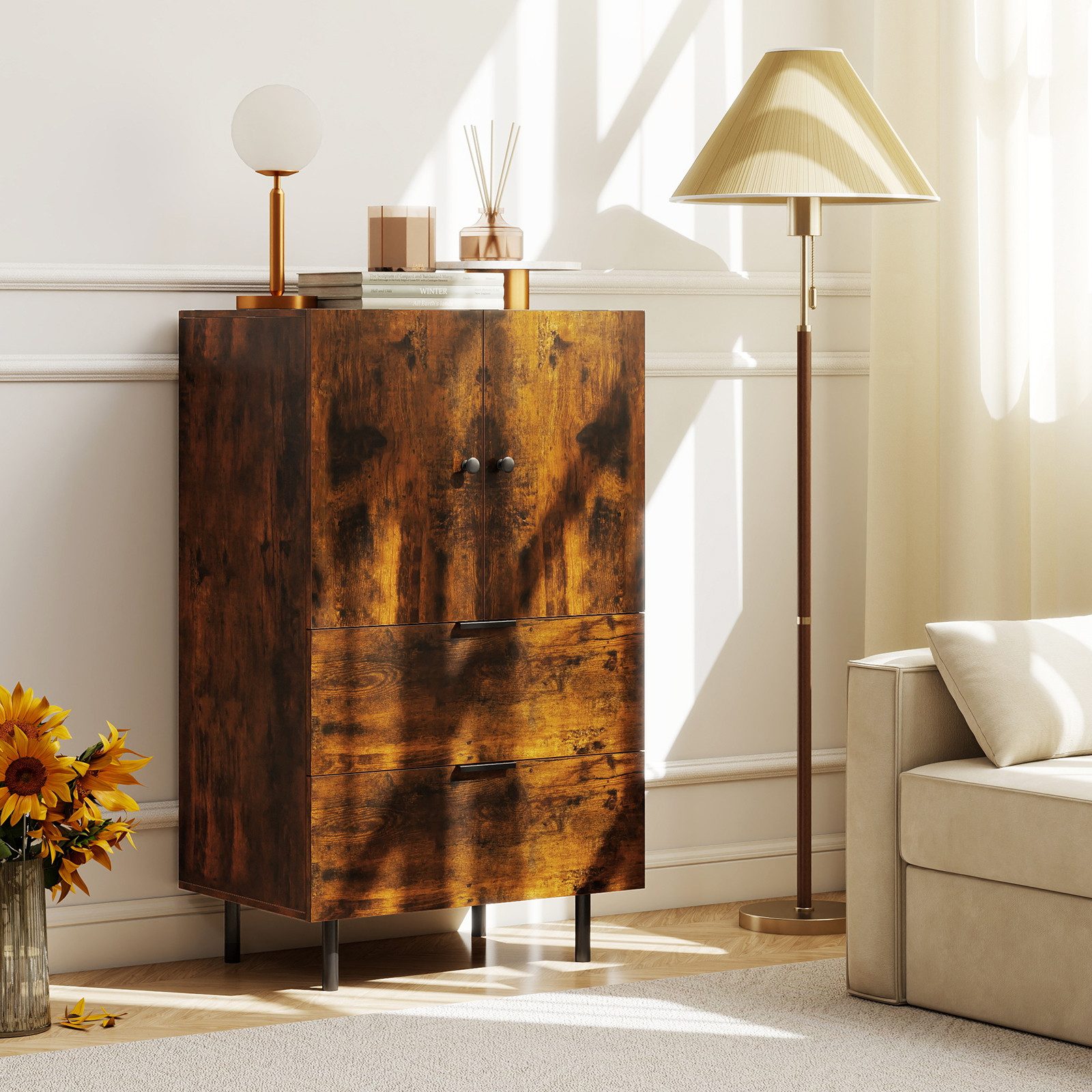 COSTWAY Sideboard, Buffetschrank Holz mit Schubladen günstig online kaufen