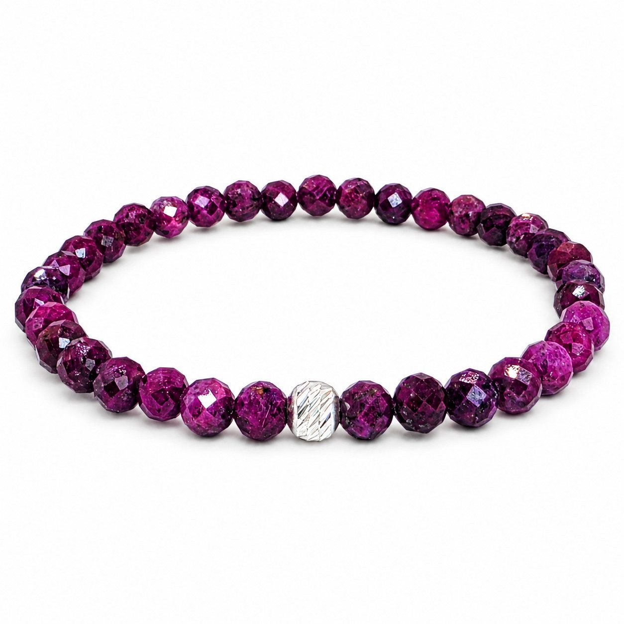 M-Punkt24 Armband Damen Armband 100% Echter Edelstein (Echter Rubin, 5 mm, Natur, 925 Echt-Silber-Verschluss), Gummizug, inkl. Etui, SONDERPREIS wegen Produkt-Neuheit