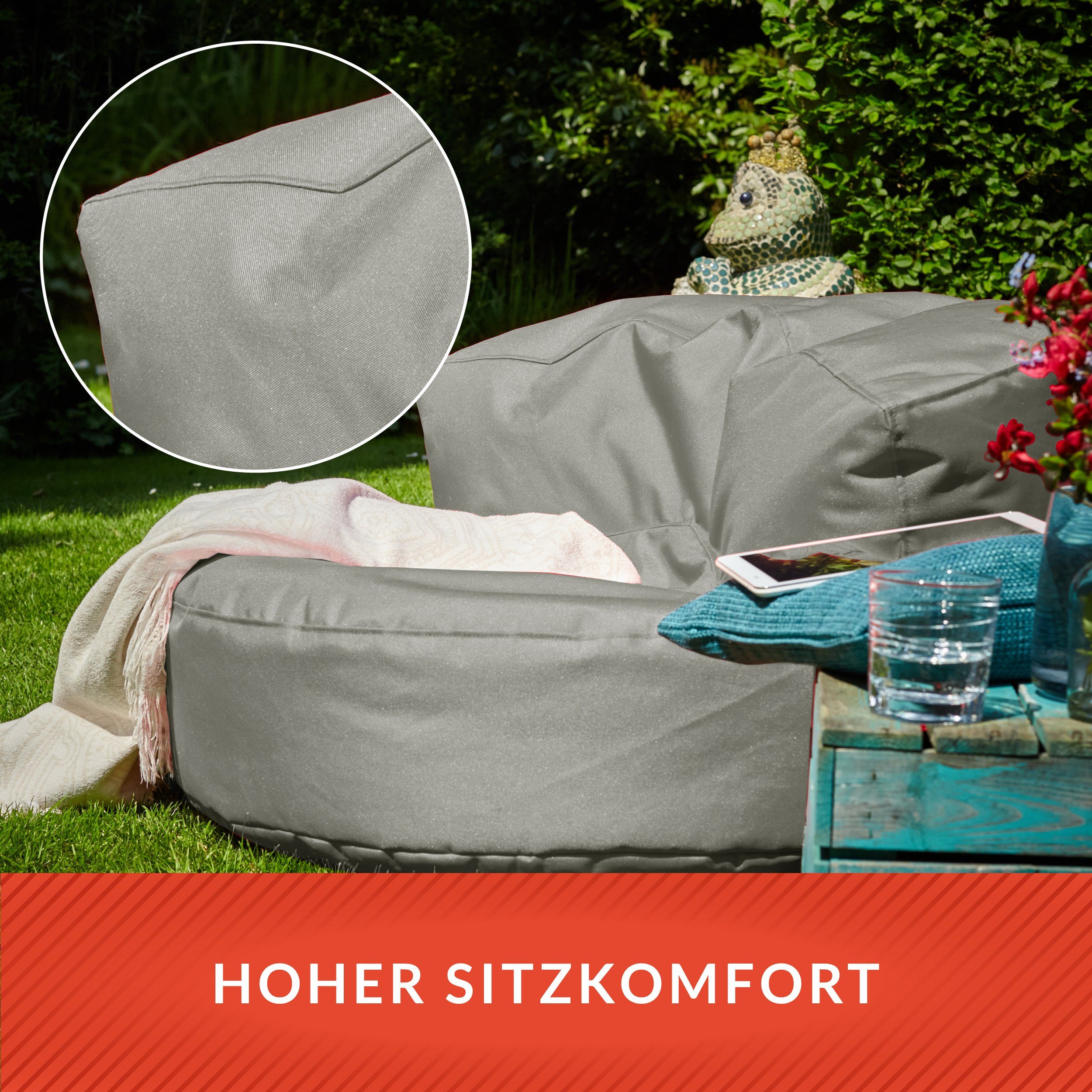 Couch Gartenliege Sitzmöglichkeit EPS abwaschbarer Green Sitzsack mit Khaki & Sofa Perlen mit Indoor Bean Bezug), wasserabweisender Outdoor Rückenlehne, Rückenlehne (mit & Füllung