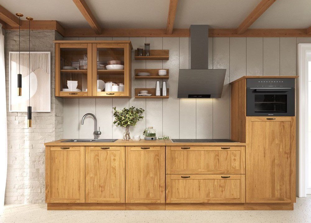 Home affaire Küchenzeile Teramo, (Set), Breite 315 cm, Kiefer massiv, mit Arbeitsplatte