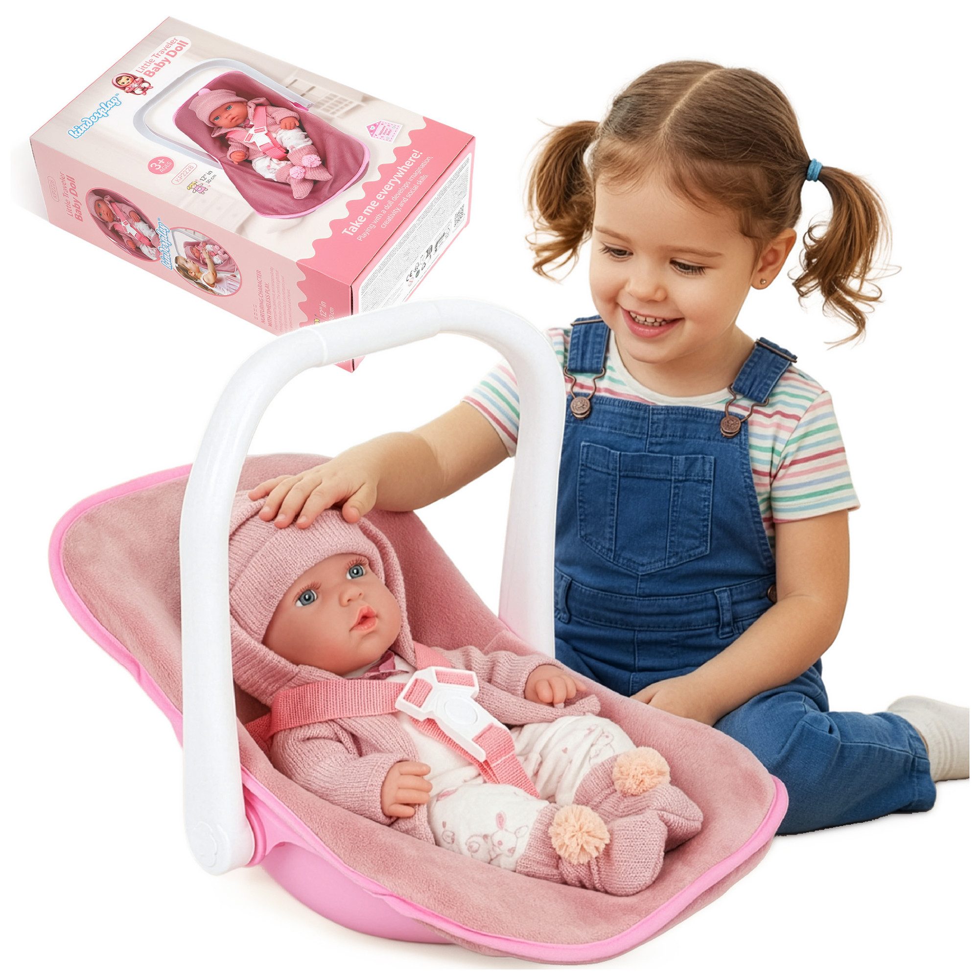 kinderplay Babypuppe Babypuppe mit Babytrage – realistisches Spielset – für Kinder ab 3 – r (Set)