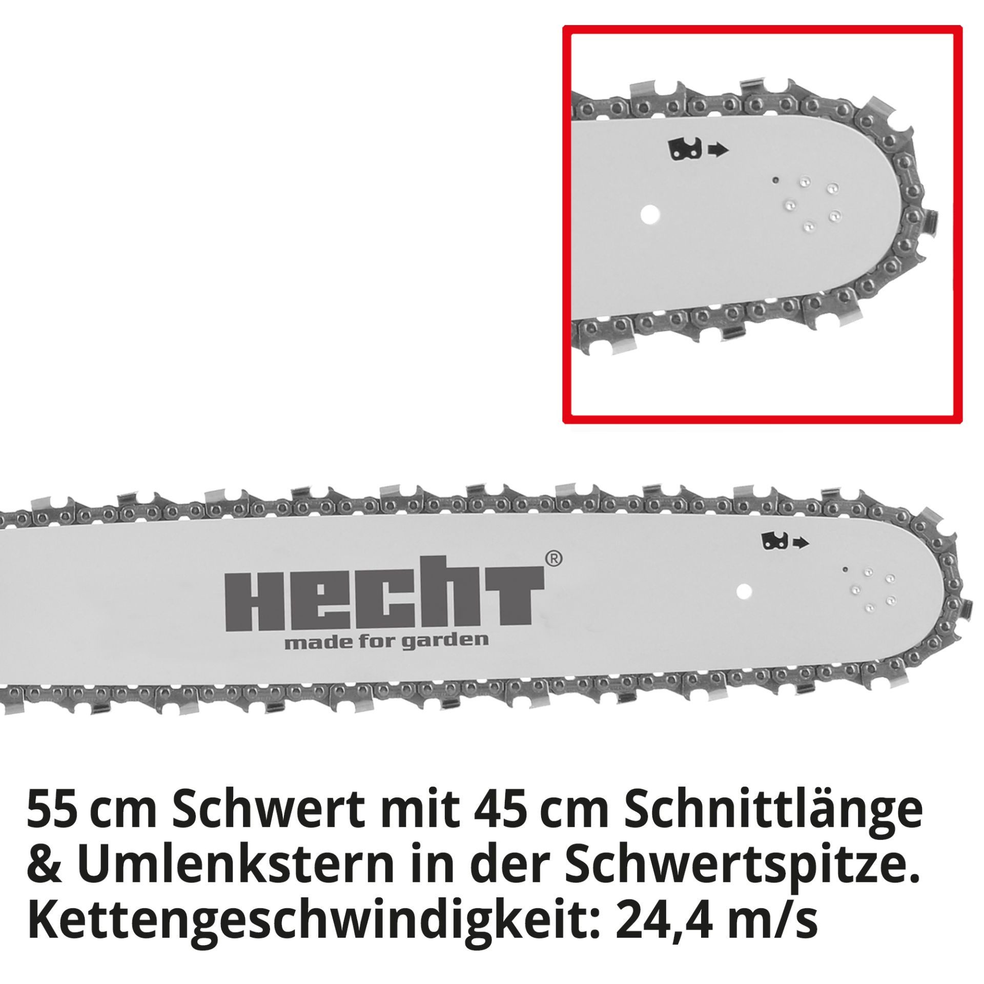 Hecht Benzin-Kettensäge 962 mit 62 cm³ Zweitaktmotor, 3,8 PS, Kettenbremse & Umlenkstern, 55 cm Schwertlänge, 1-tlg., Antivibrationssystem, autom. Kettenschmierung, Dekompressionsventil