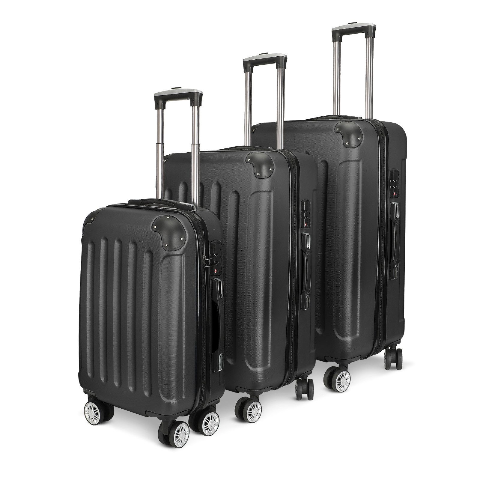 zebery Kofferset Trolleyset Reisekoffer ABS Hartschalenkoffer mit Zahlenschloss, Hartschalen Rollkoffer,3 tlg,4 Rollen,ABS-Material, Schwarz-D