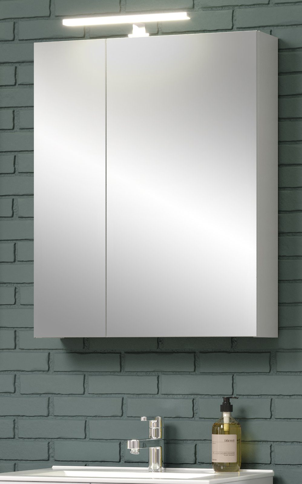 Furn.Design Badezimmerspiegelschrank Riva (Badschrank in weiß, 60 x 75 cm) 2-türig