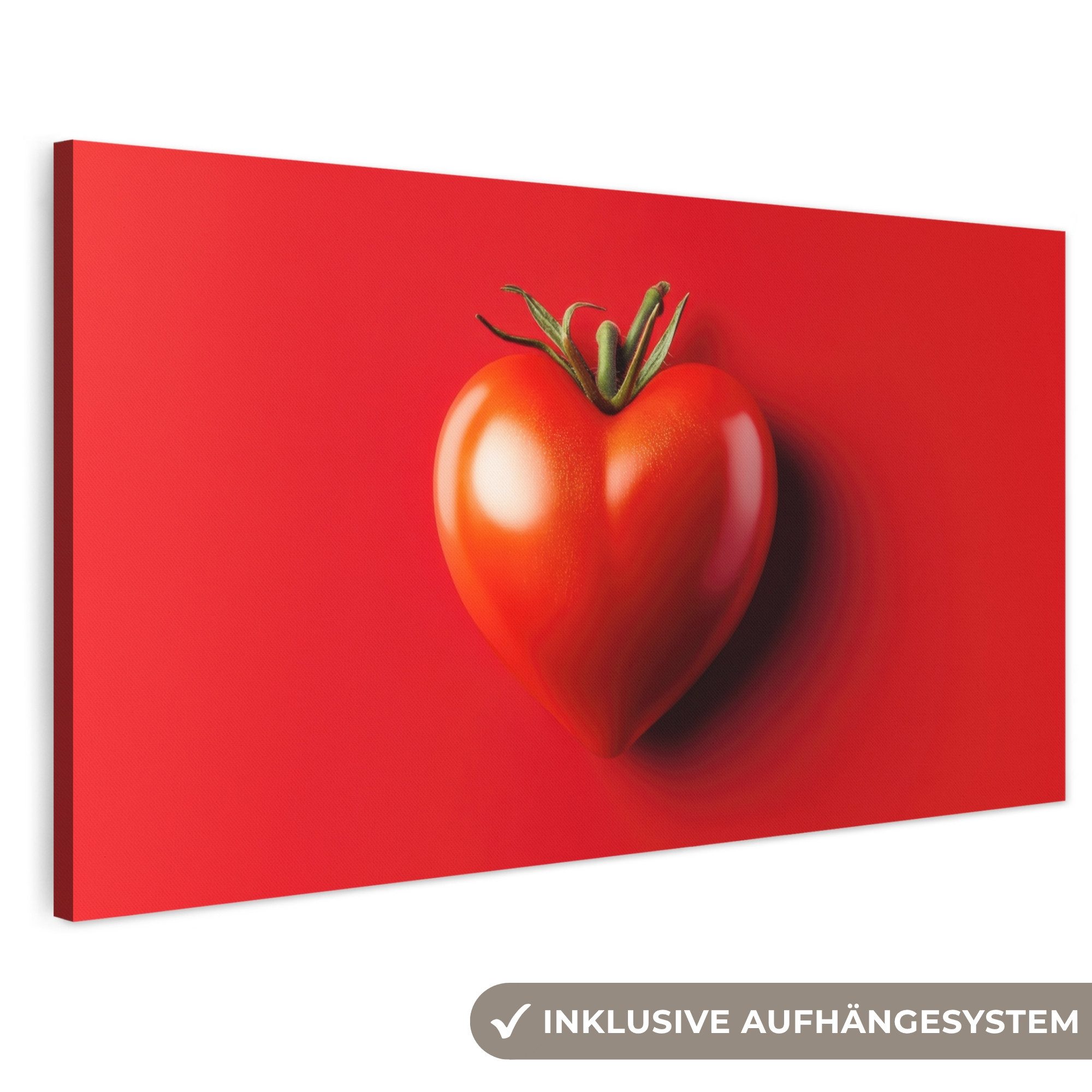 OneMillionCanvasses® Leinwandbild Panorama Tomate - Rot - Herz, Fotodruck (1 St), Leinwandbilder XXL Wohnzimmer, Deko Aesthetic 160x80 cm