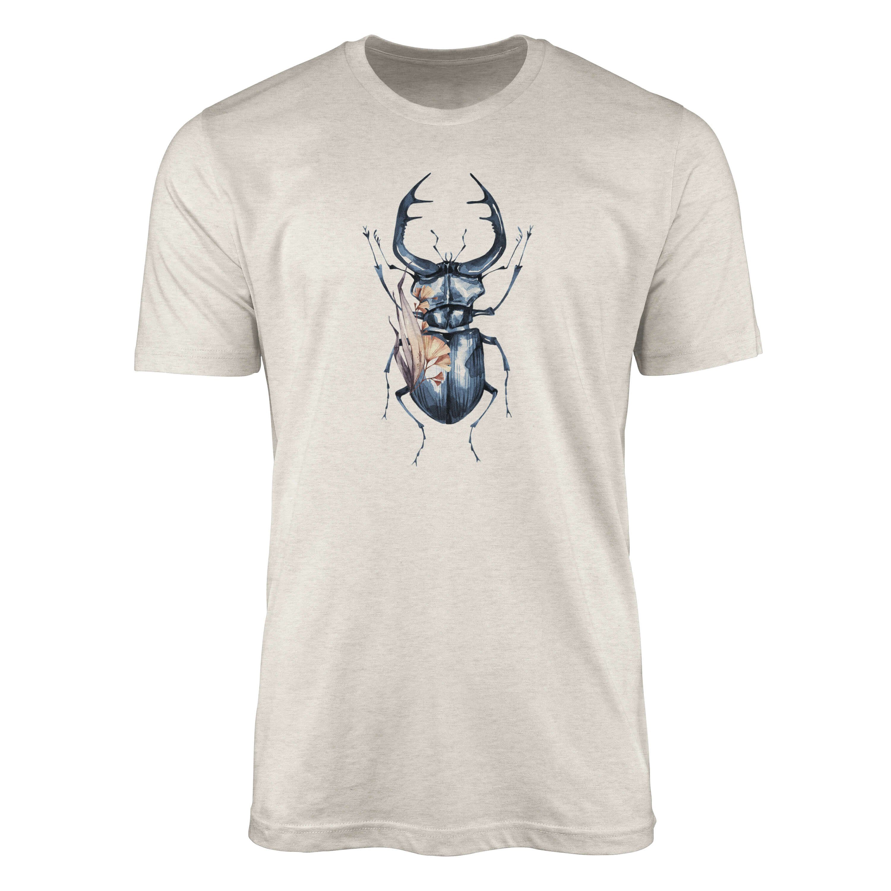 T-Shirt Herren Shirt 100% Bio-Baumwolle T-Shirt Aquarell Motiv Hirschkäfer Farbe Nachhaltig Organic Ökomode