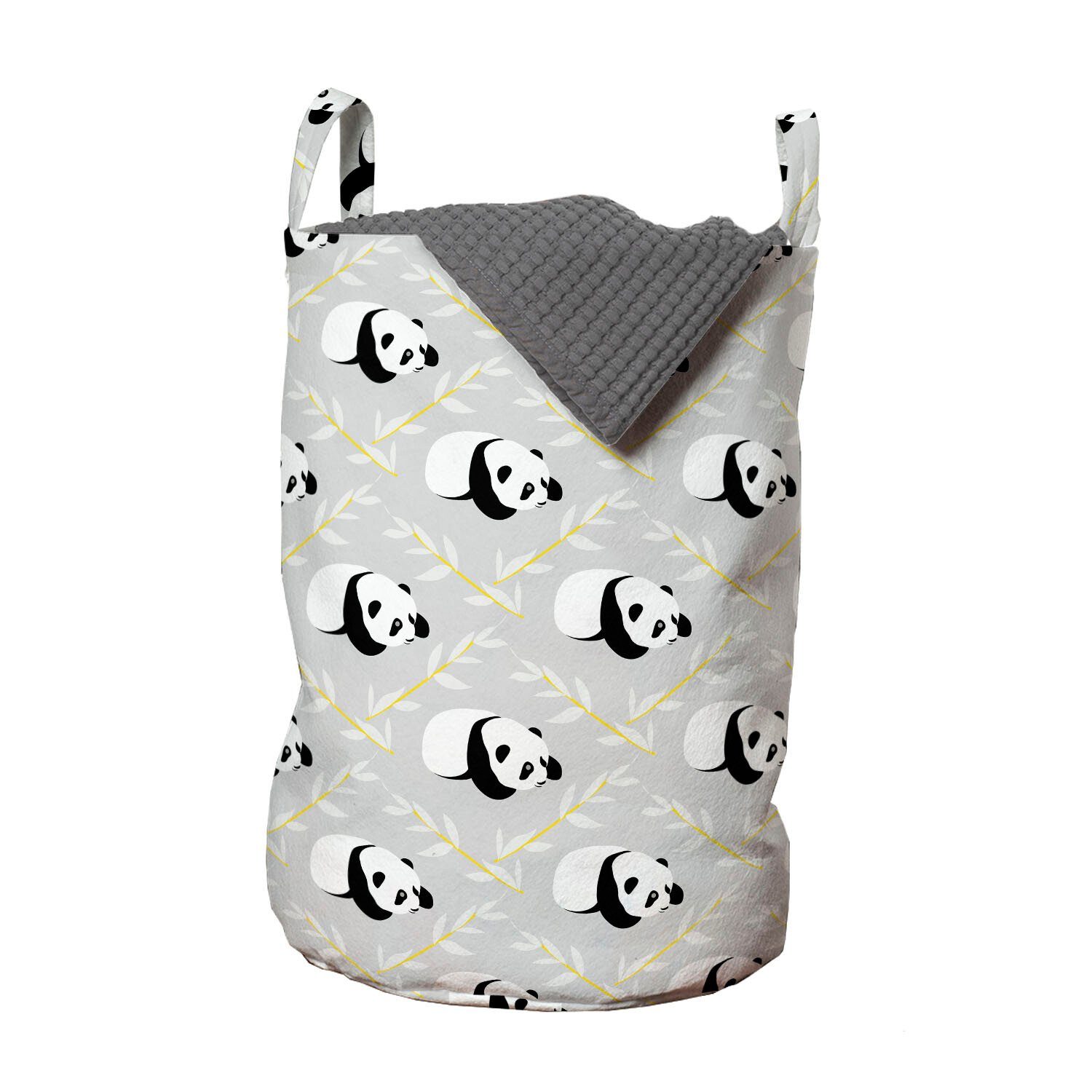 Abakuhaus Wäschesäckchen Wäschekorb mit Griffen Kordelzugverschluss für Waschsalons, Panda Cartoon-Tier belaubte Zweige