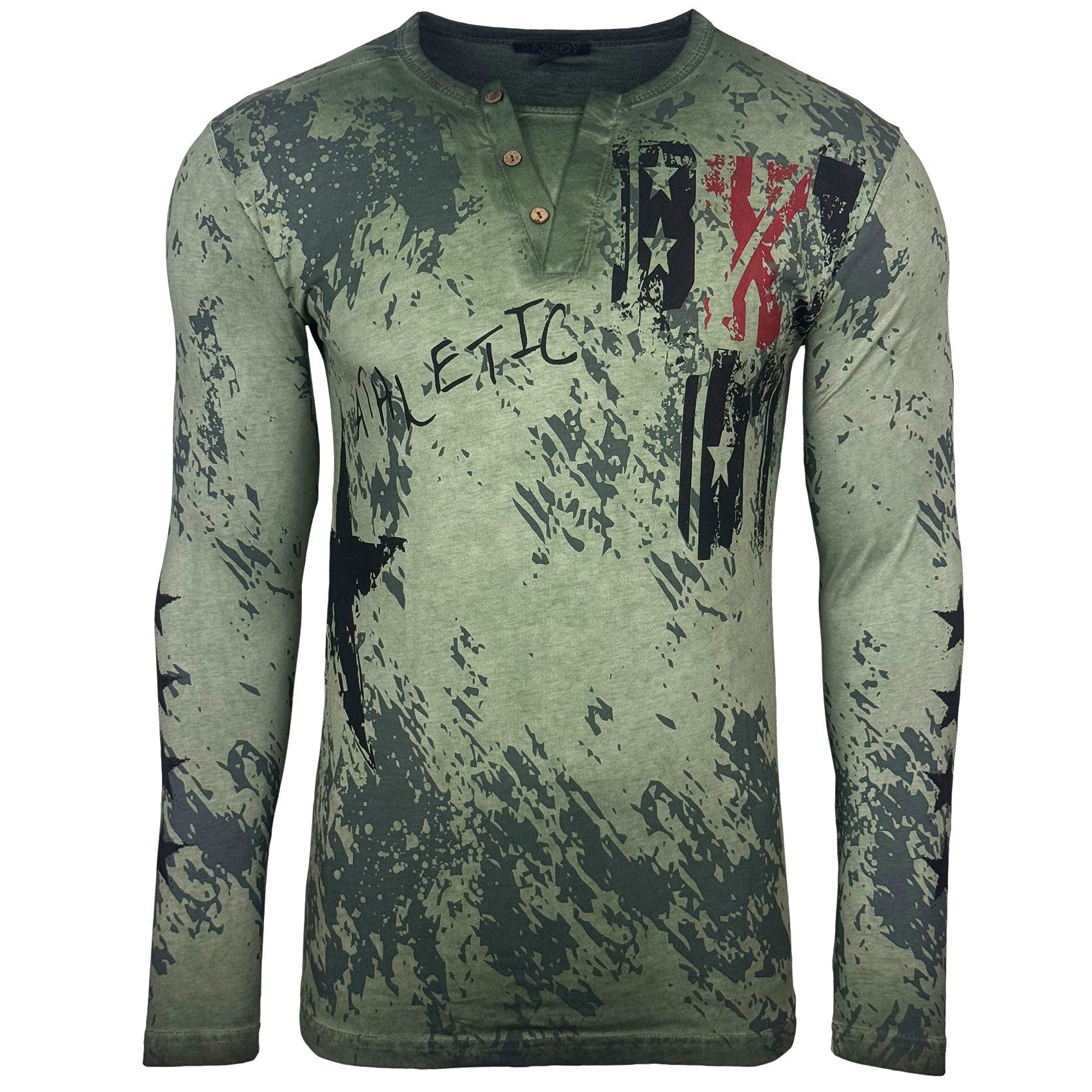 Baxboy Longshirt Langarmshirt mit trendigem All-Over Logo-Print mit Knopfle günstig online kaufen