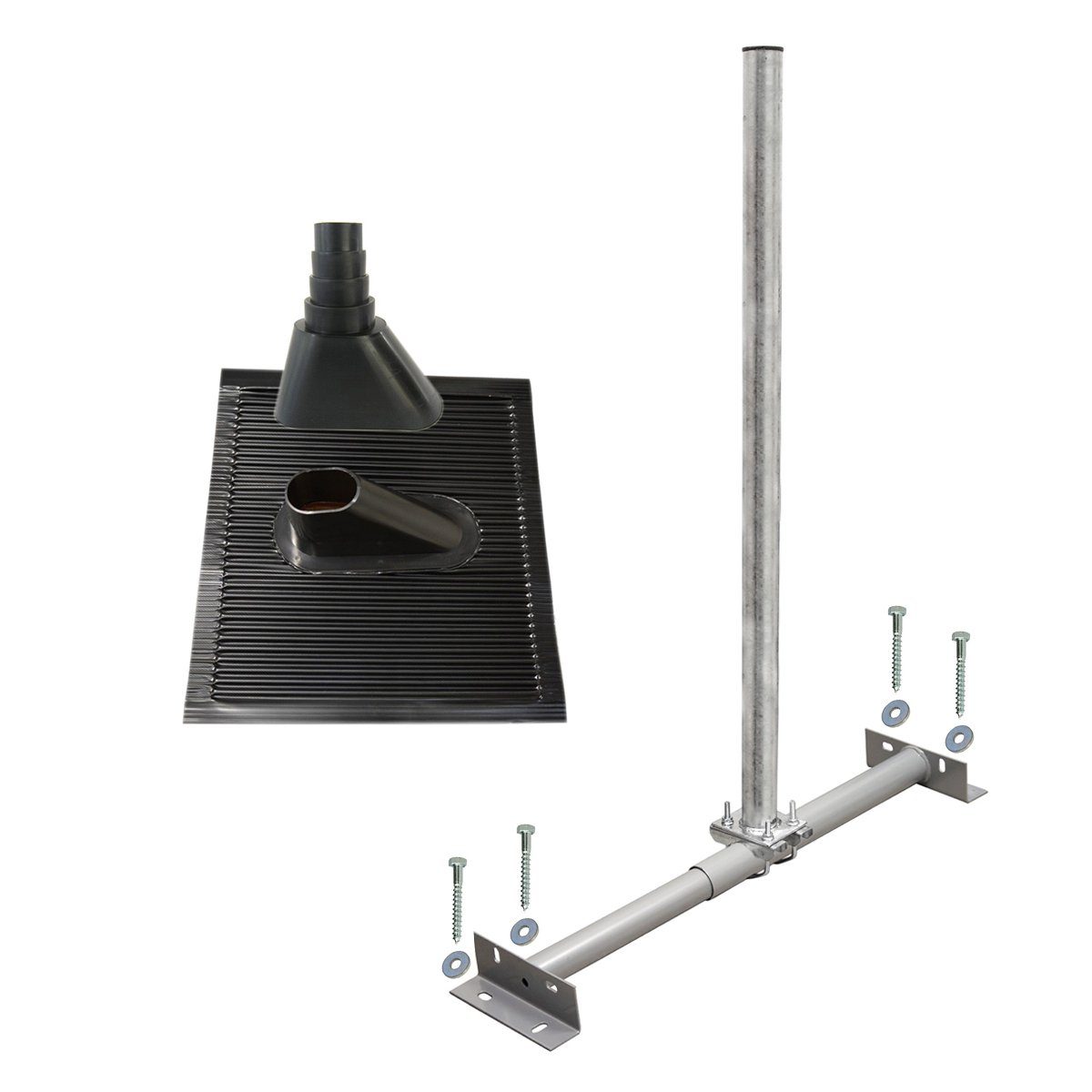 SAT-Halterung BASIC SAT TV Dachsparrenhalter 100cm Mast Alu-Antennenziegel schwarz