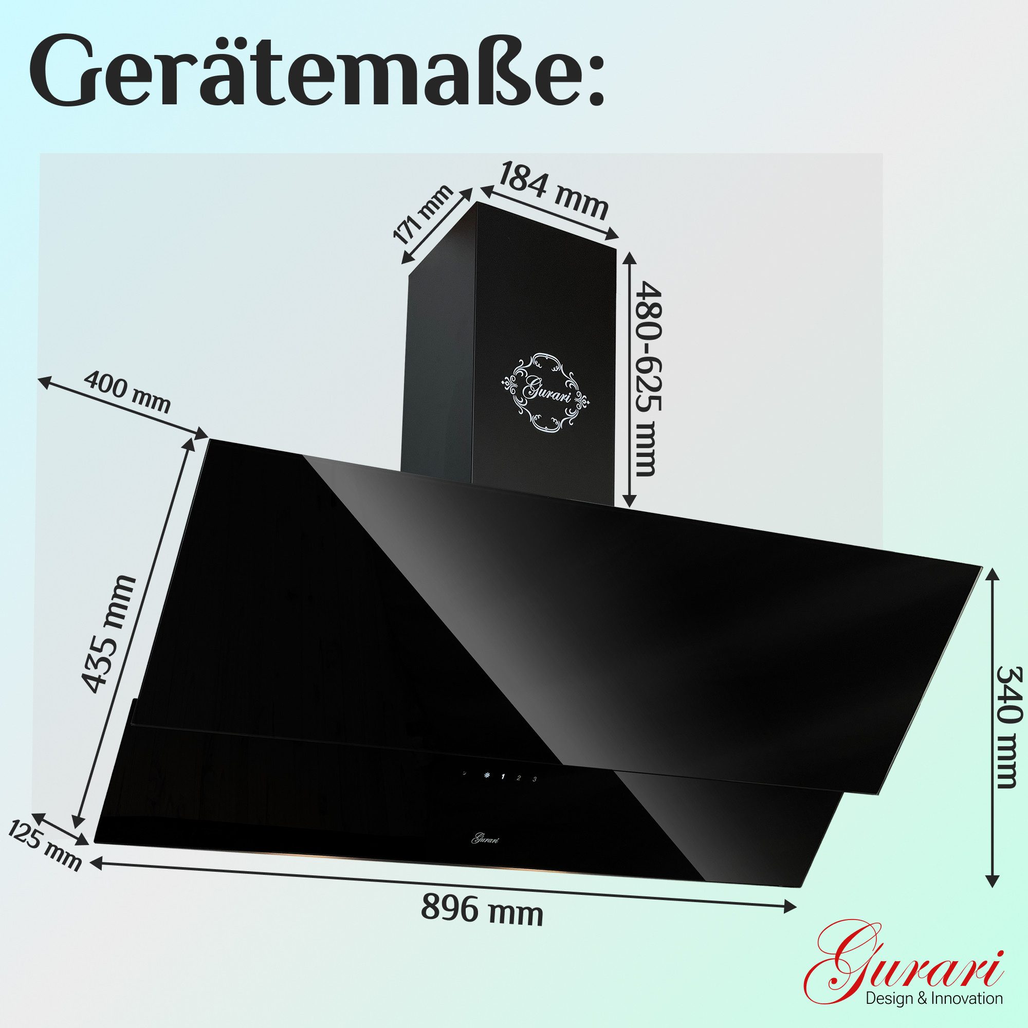 GURARI Gasherd-Set 126 L XXL Backofen, Air Fry Funktion, elektrischer Drehspieß, Hydro Clean, katalytische Selbstreinigung, 4,0 kW Dreikreis WOK Brenner, Erdgas und Flüssiggas, 1000 m³/h Dunstabzugshaube GCH E 818 BL+GCH D 268 BL 9 PRIME N, mit 1-fach-Teleskopauszug, Hydro Clean, Katalytische Selbstreinigung, Küchen Set Gasherd mit Dunstabzugshaube 90 cm Schwarz