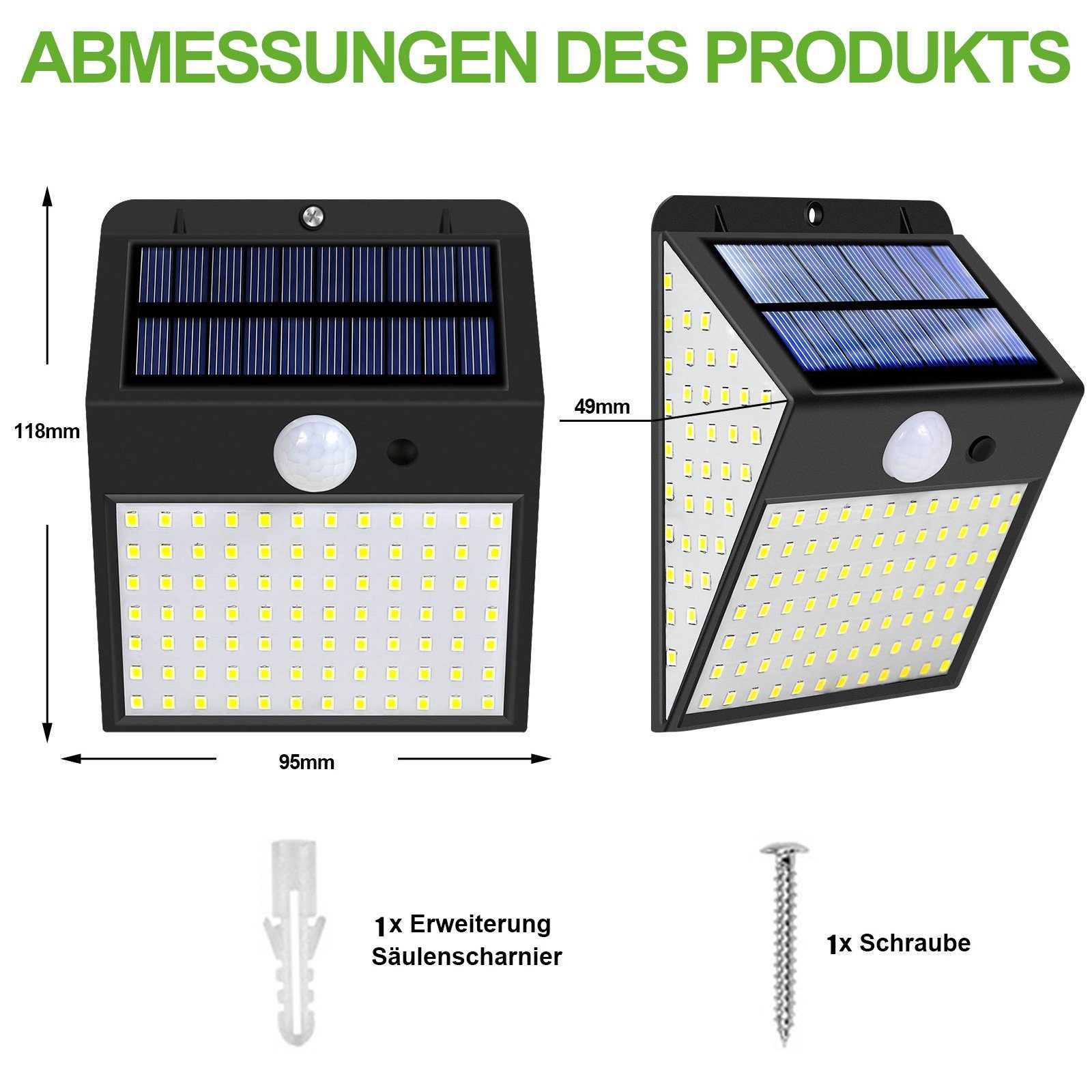 Leuchtwinkel, wasserdicht, Bewegungssensor, für LED weiß(6500K), 170LEDs, Rosnek Solar, Zaun, 300° Deko Außen-Wandleuchte Garten Haustür