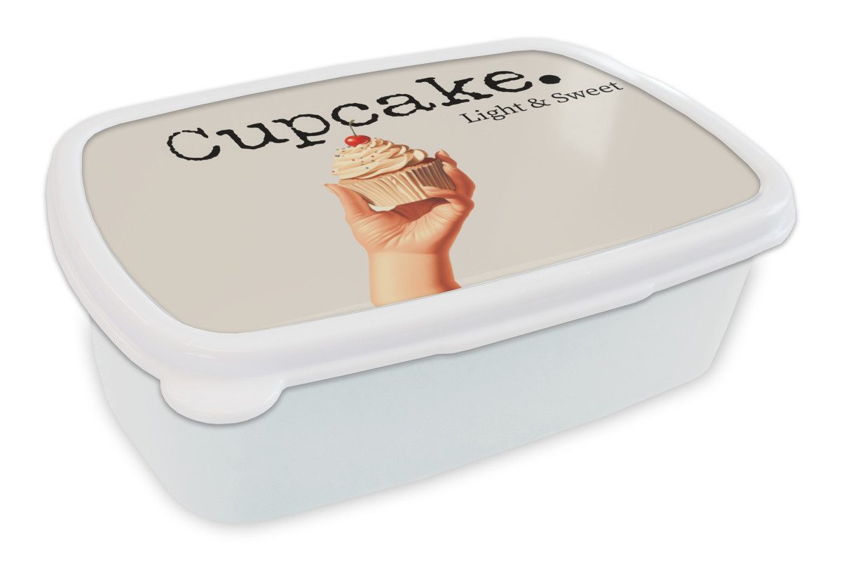 MuchoWow Lunchbox Cupcake - Süß - Kirsche, Kunststoff, (2-tlg), Brotdose Schule oder Arbeit, Brotbox für Kinder und Erwachsene