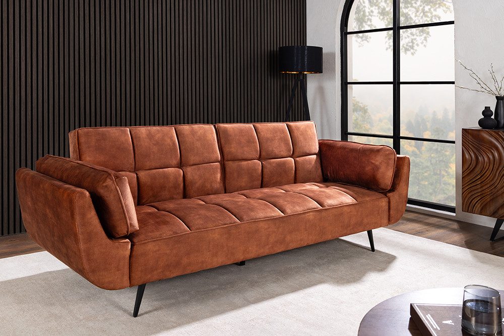 riess-ambiente Schlafsofa BOUTIQUE 215cm rostbraun/schwarz - Samt, Bettfunktion, Nosagefederung, Einzelartikel 1 Teile, Retro Couch inkl. Kissen - ideal für Wohn-, Ess- und Schlafzimmer