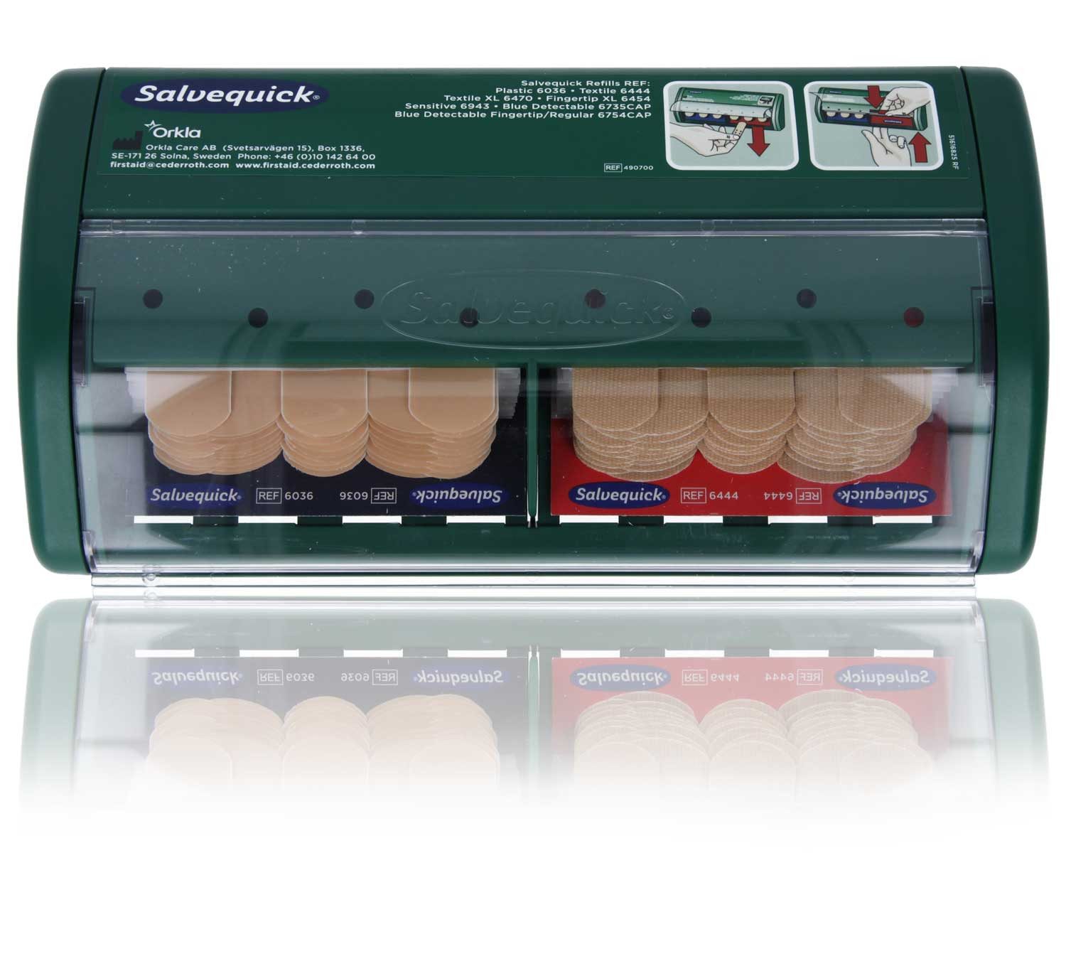Salvequick® Wundpflaster Salvequick Пластырьspender gefüllt mit REF 6036 & REF 6444 (Spar-Set, 85 St., Spender inkl. Füllung), allergiegetestet, hautfreundlich, selbstklebend