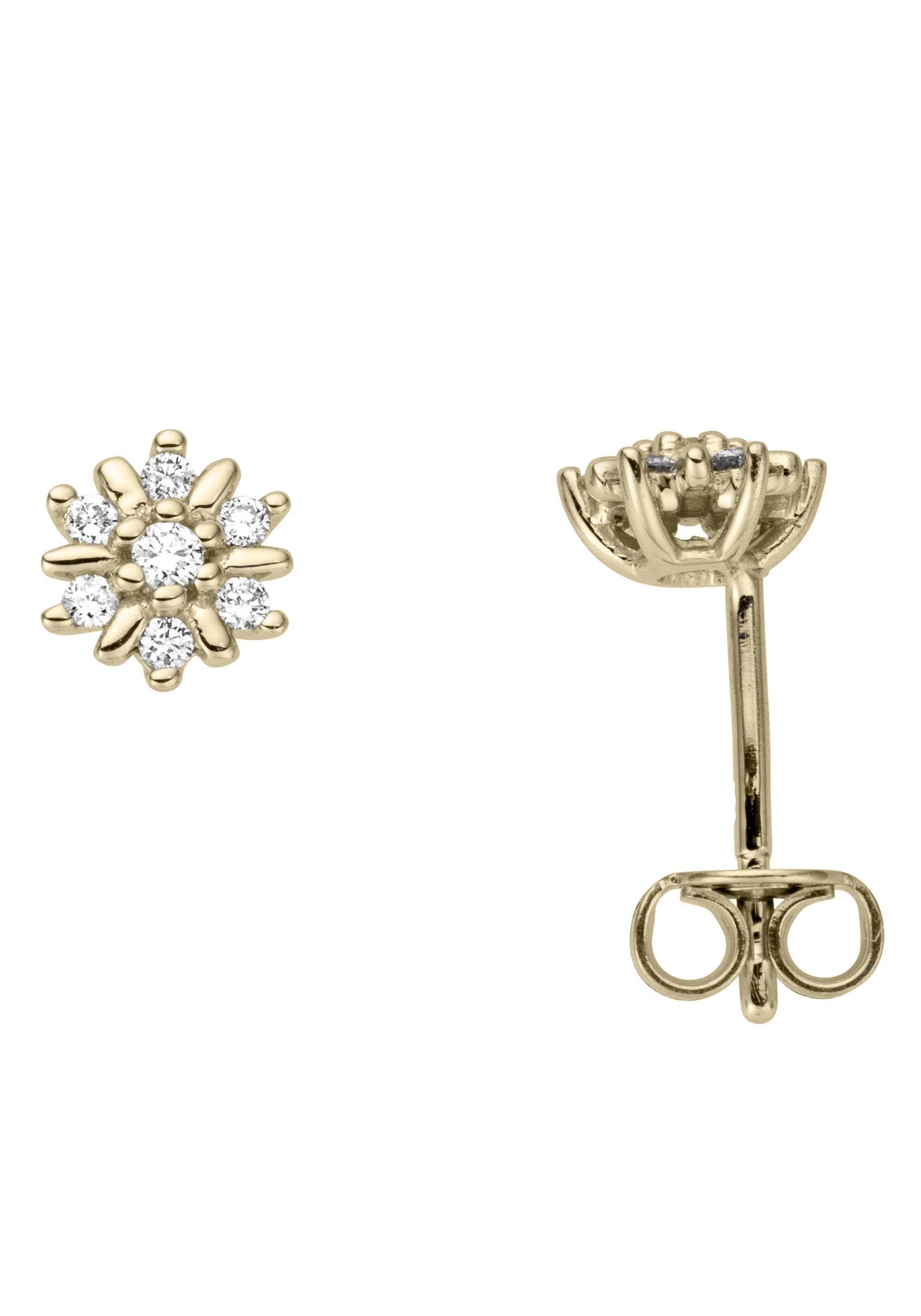Firetti Paar Ohrstecker Schmuck Geschenk Gold 333 Ohrschmuck Blume, mit Brillant - Krappenfassung