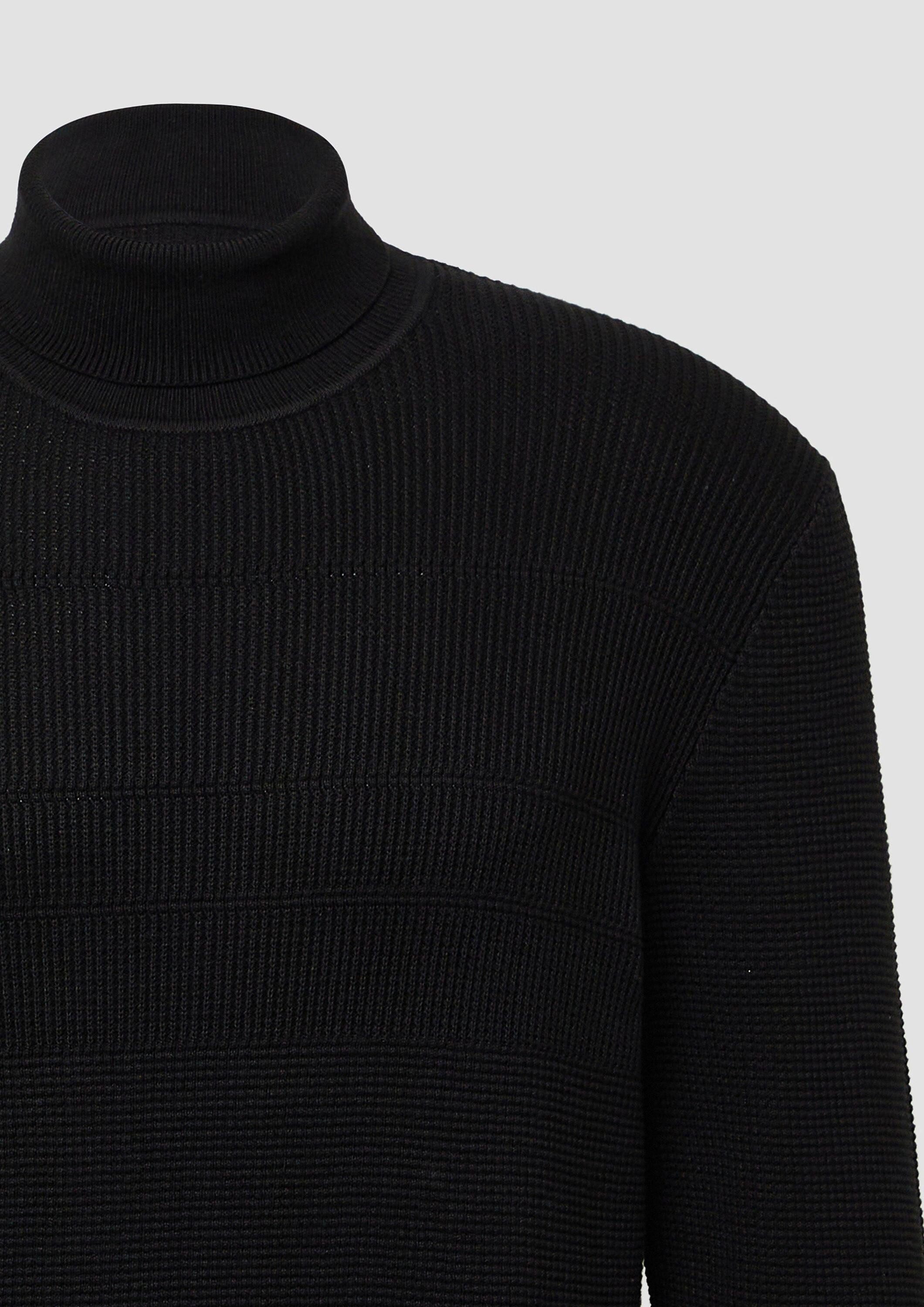 s.Oliver Longpullover Strickpullover Strukturmix-Pullover aus reiner Baumwolle mit Rollkragen