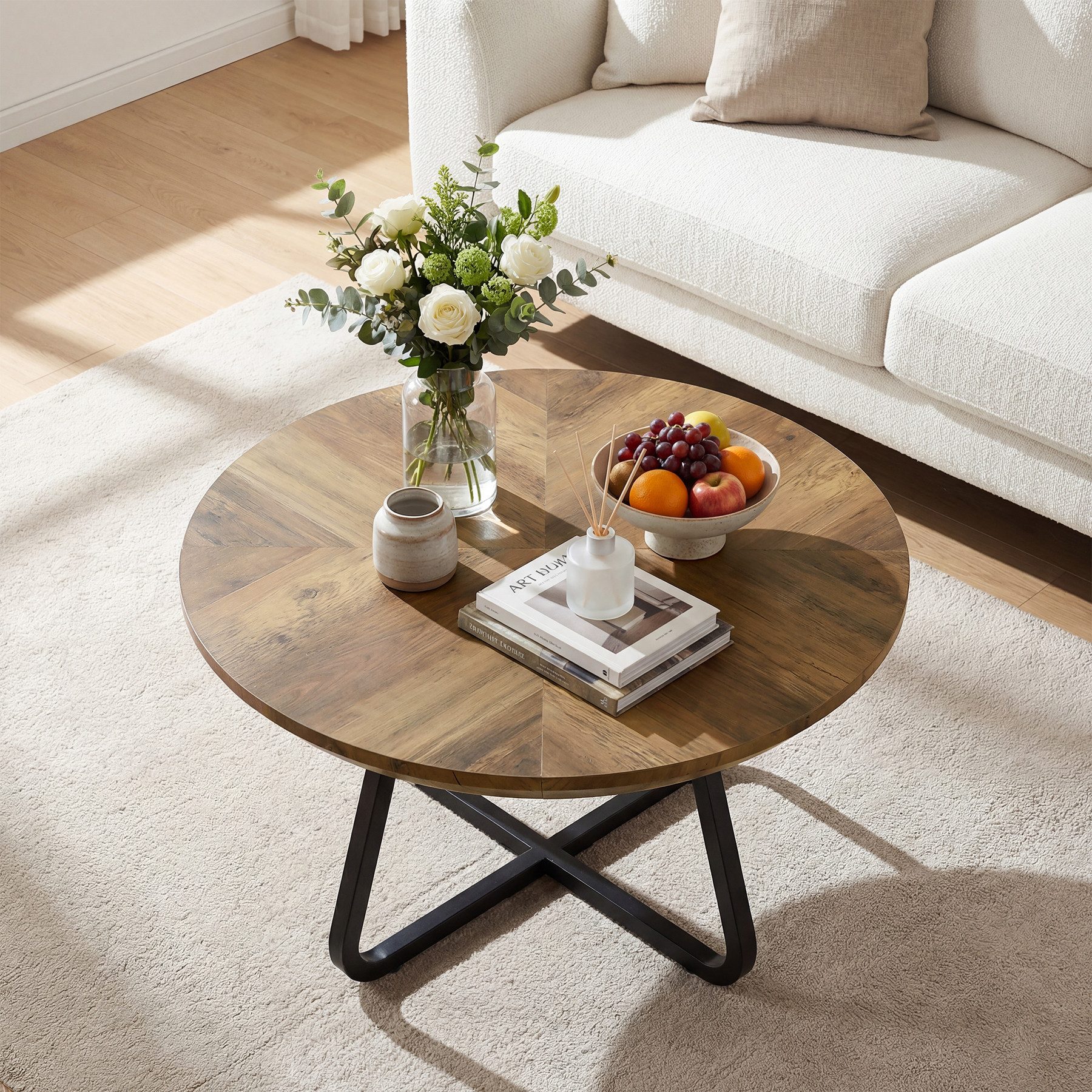 Tribesigns Couchtisch 80 cm Runder beistelltisch, moderner Holztisch Wohnzimmertisch