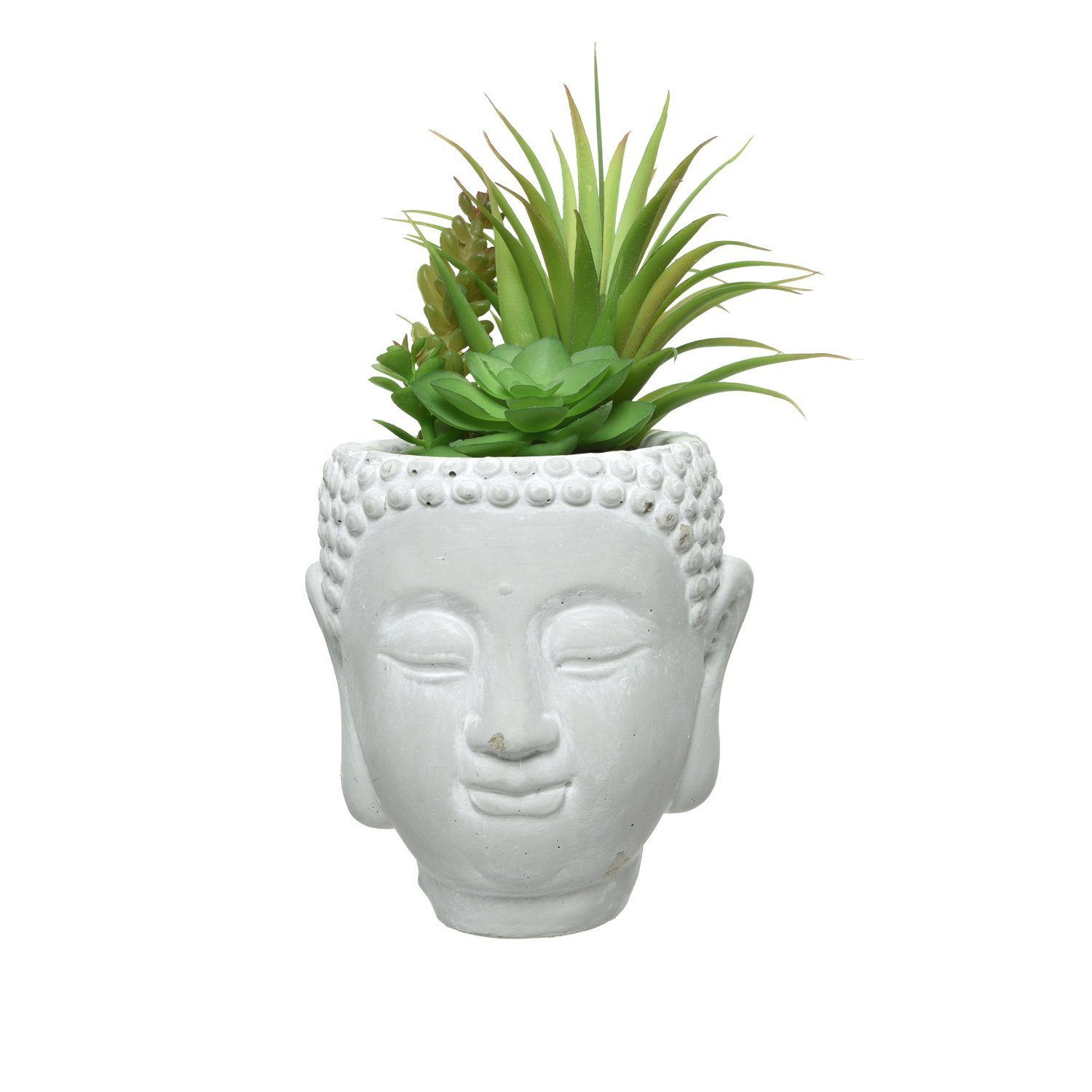 Kopf Kunstpflanzen im cm Künstliche Sukkulenten Pflanztopf 23cm, H: 23 Buddha MARELIDA, Kunstpflanze Höhe