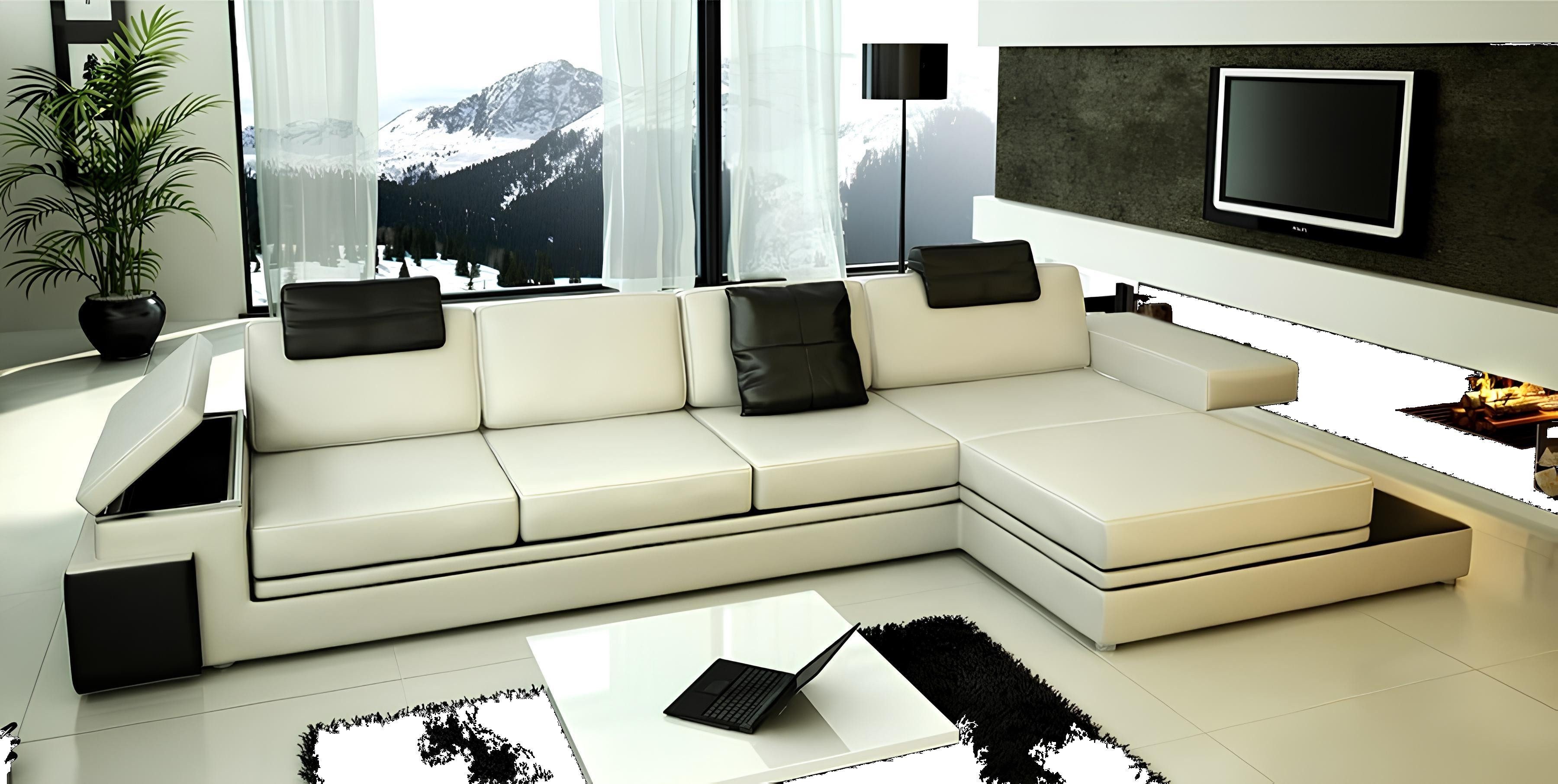 Xlmoebel Ecksofa Beige Wohnzimmer-Couch mit Stoffbezug und LED-Beleuchtung, Ecksofa, Hergestellt in Europa