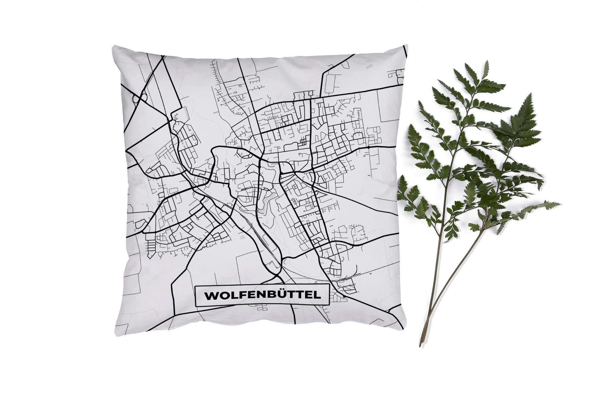 MuchoWow Dekokissen Wolfenbüttel - Stadtplan - Karte, Zierkissen mit Füllung für Wohzimmer, Schlafzimmer, Deko, Sofakissen