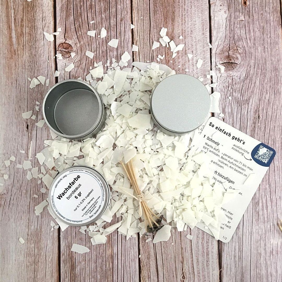 DistrEbution Bastelnaturmaterial DIY-Set Dosenkerzen mit Sojawachs Kerzenwachs, Kerzen selber machen, (Set)