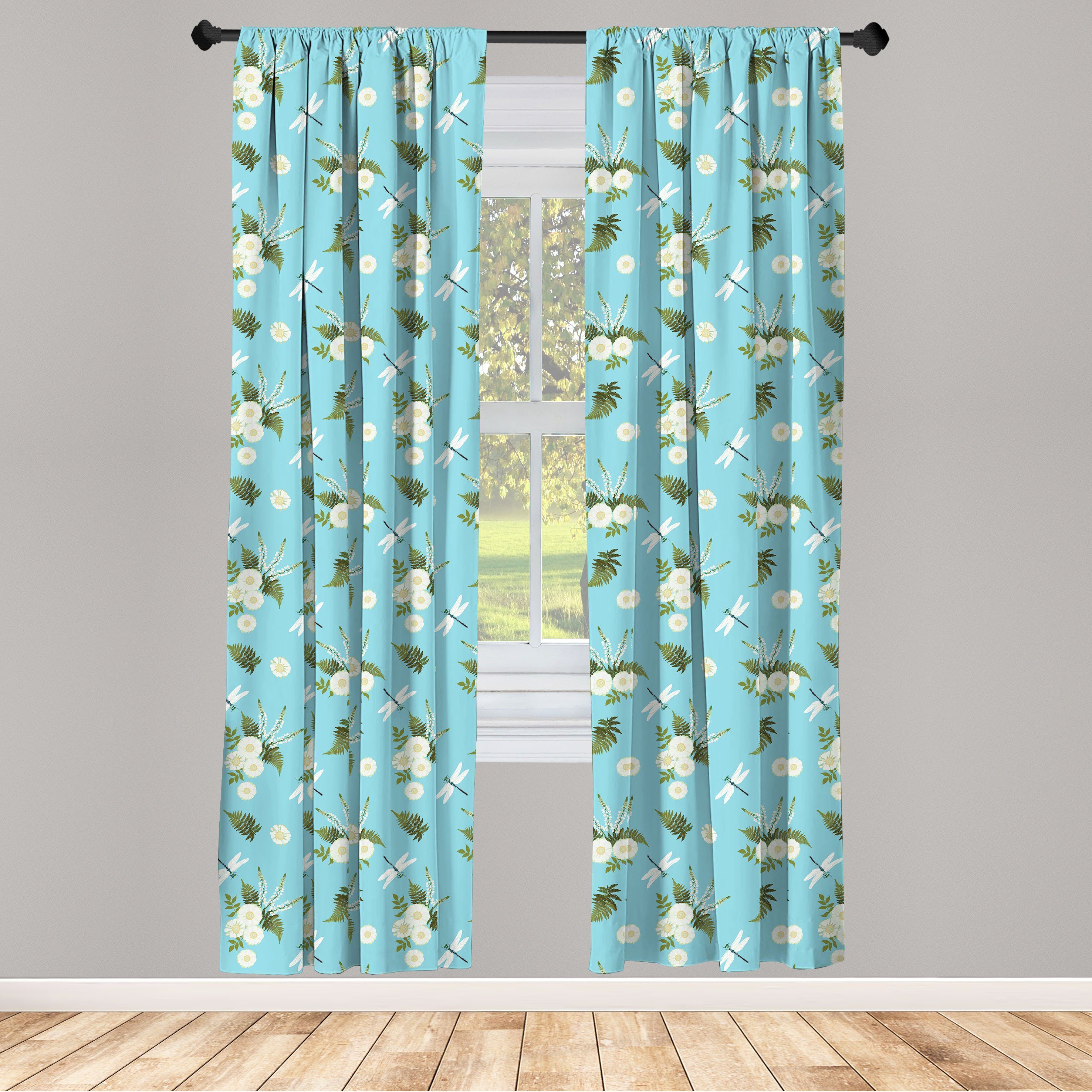 Gardine Vorhang für Wohnzimmer Schlafzimmer Dekor, Abakuhaus, Microfaser, Blumen Vintage Gänseblümchen Libellen