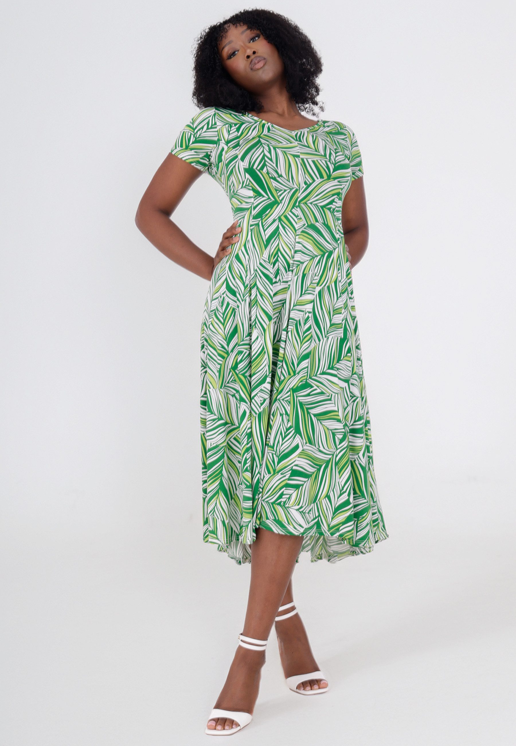 YC Fashion & Style Sommerkleid mit Rückenausschnitt und lebendigem Muster Alloverdruck