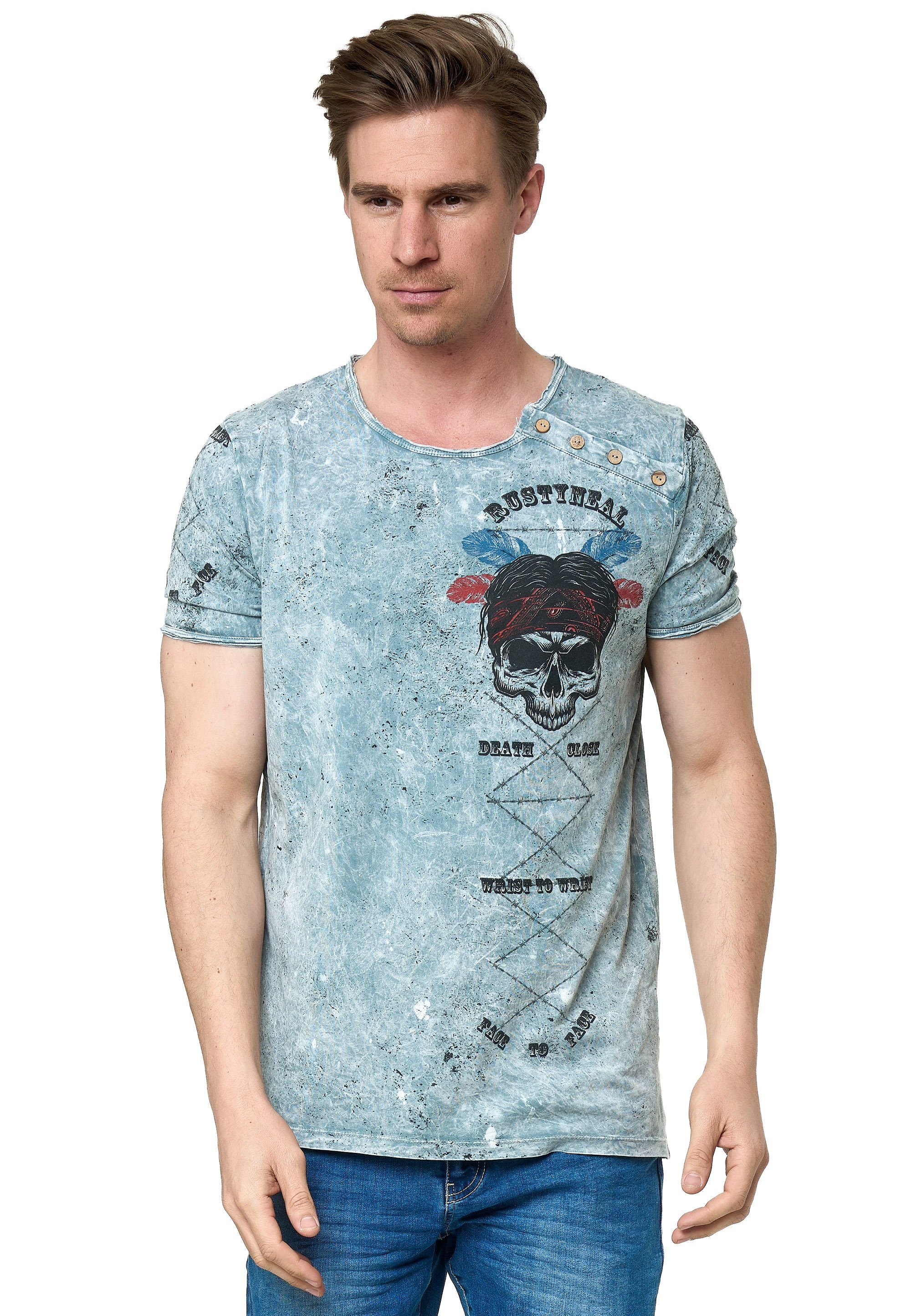 Print verwaschenem mit T-Shirt Rusty Neal grau