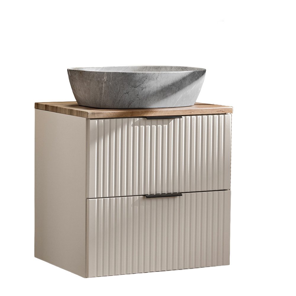 Lomadox Waschtisch ADELAIDE-56-CASHMERE, 60cm breit mit Aufsatzwaschbecken, kaschmit mit Eiche