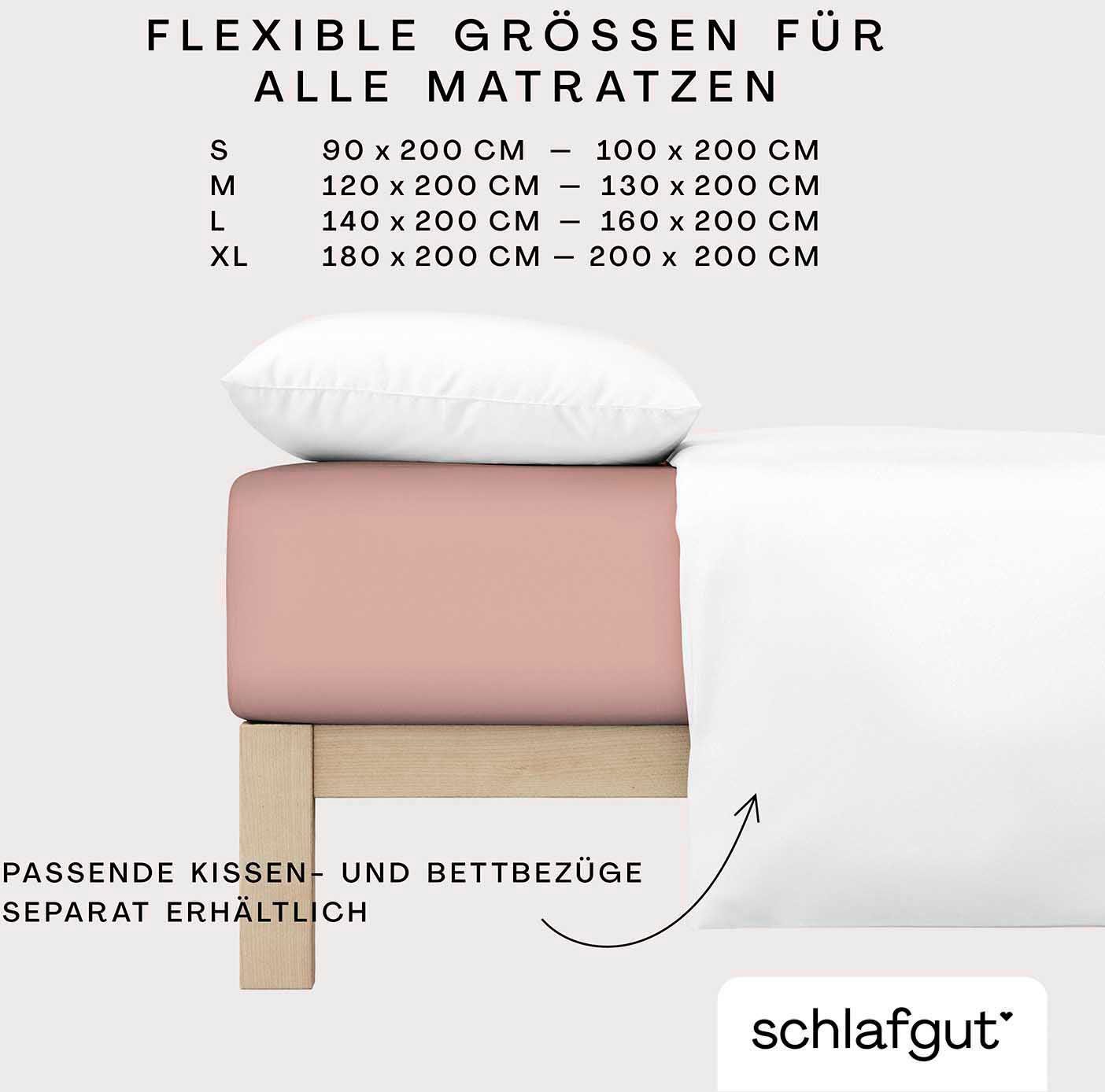 Schlafgut Spannbettlaken CASUAL Bettlaken 100% gekämmte Bio-Baumwolle, 150 g/m², Spannbetttuch, Jersey, Gummizug: rundum, (1 Stück), Bettlaken bis 25 cm Höhe, langlebig, weich, Antipilling-Ausrüstung