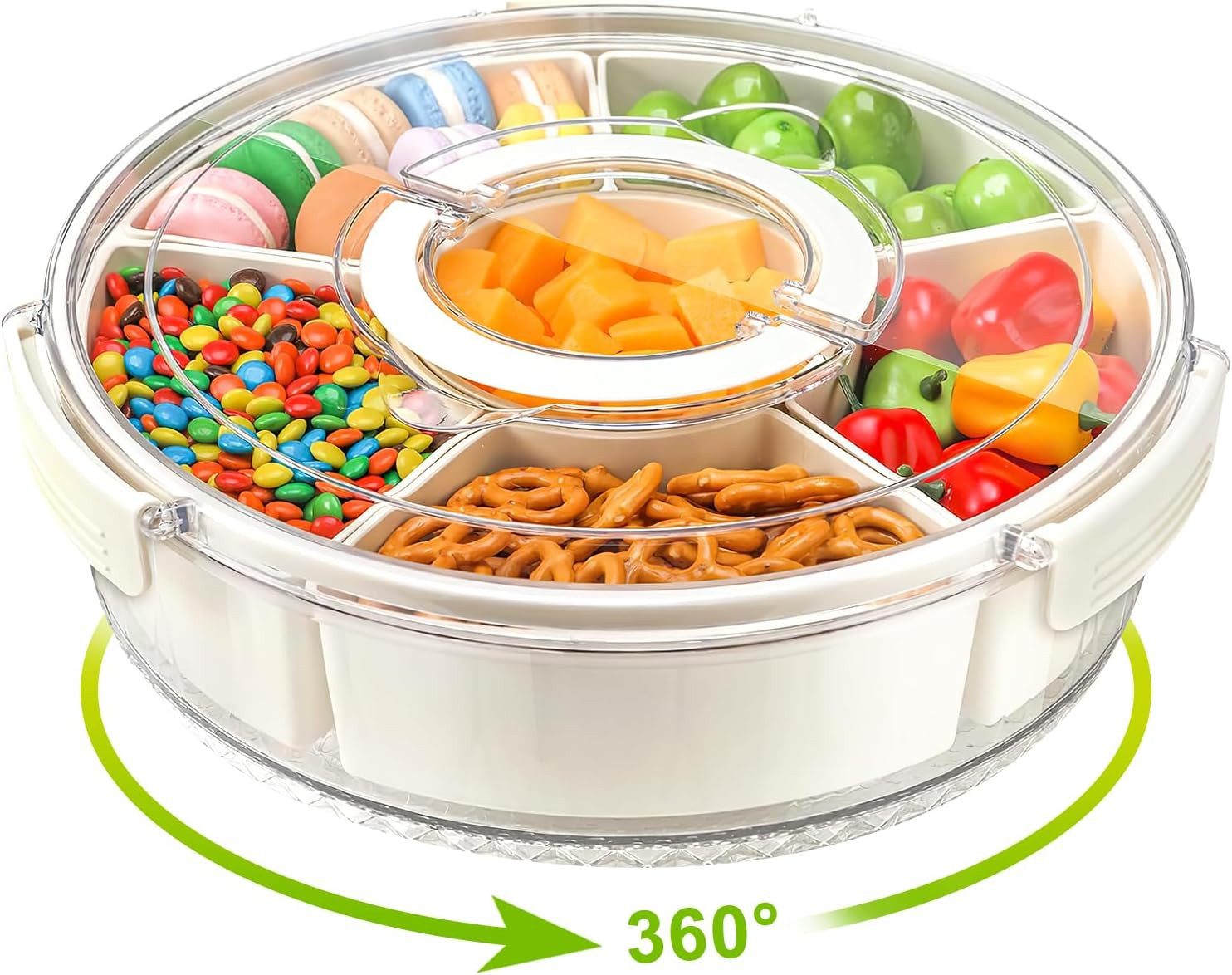 FELIXLEO Frischhaltedose Snackbox mit Faechern Deckel Drehbar Snack Box Gross, (