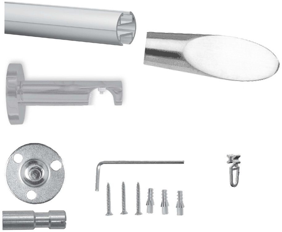 Gardinenstange Evian, indeko, Ø 16 mm, 1-läufig, Fixmaß, mit Bohren,  verschraubt, Aluminium, Metall, Innenlauf Komplett-Set inkl. Gleitern und  Montagematerial