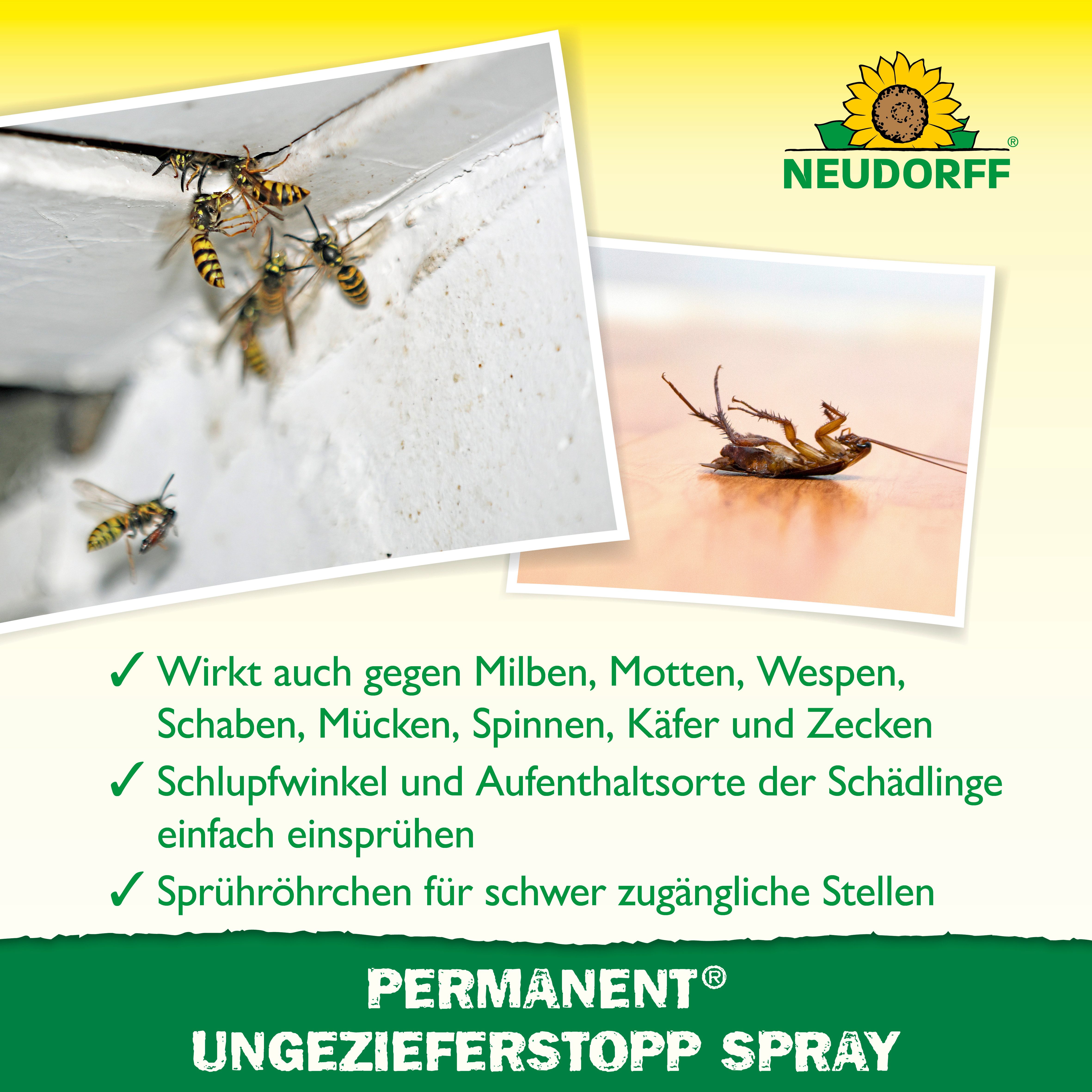 Neudorff Insektenspray Permanent UngezieferStopp Spray, 300 ml, Anwendungsfertiges Ungezieferspray mit Sprühröhrchen, Mit Pyrethrum & Geraniol gegen kriechende  – Bild 4 von 5