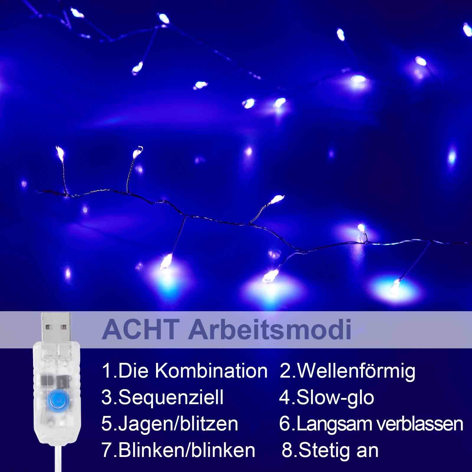 Qualra LED-Lichterkette 100/200LEDs Cluster Lichterkette USB Kupferkabel Feuerwerkskörper, 3/6m Dimmer mit Fernbedienung Timer Weihnachtslichterkette