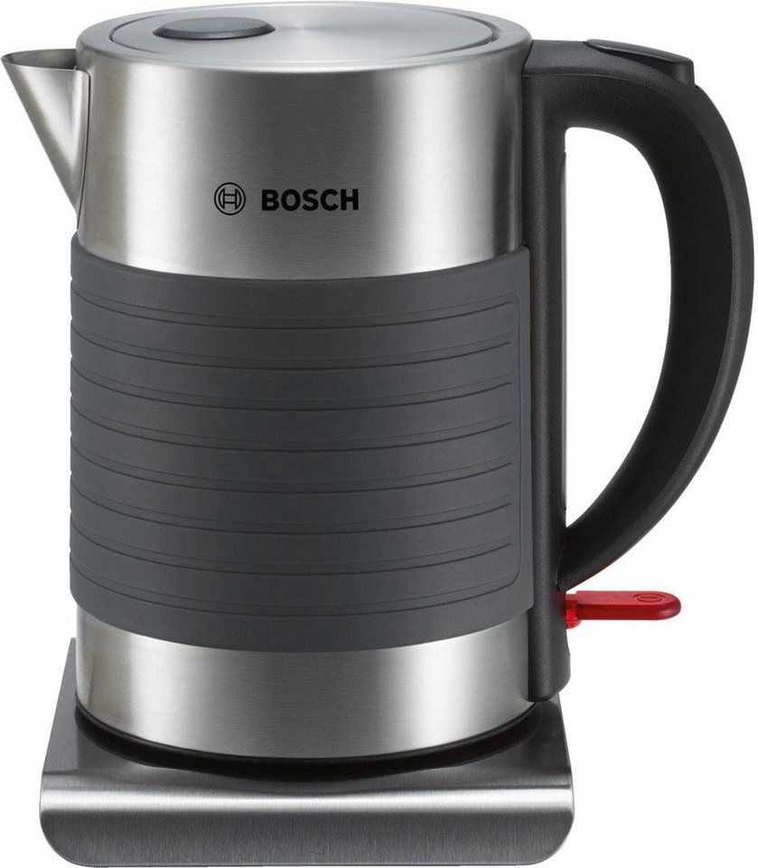 BOSCH Wasserkocher TWK7S05, Abschaltautomatik, Überhitzungsschutz, Dampfstopp-Automatik, 1,7 l, 2200 W, einfache Reinigung, 1,7 L, 2200 W, schwarz/grau